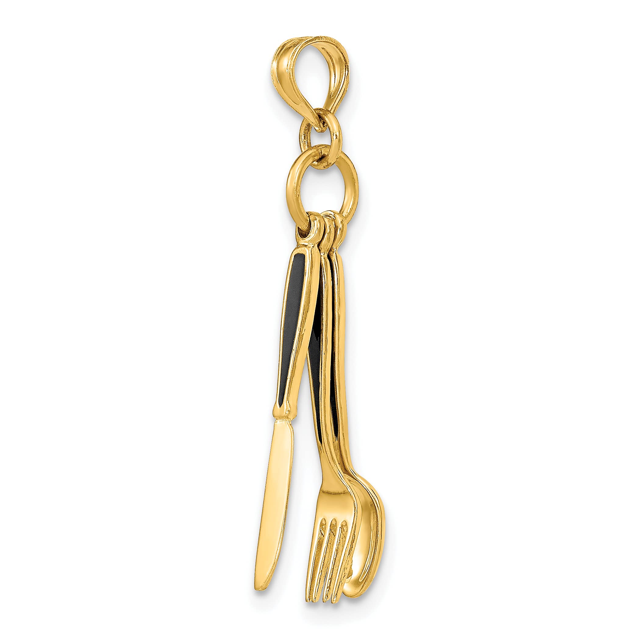 14K Solid Yellow Gold Knife Fork Spoon Necklace - Elegant Dangling Pendant Charm for Women - Perfect for Dining Out, Date Nights, and Unique Gift Giving