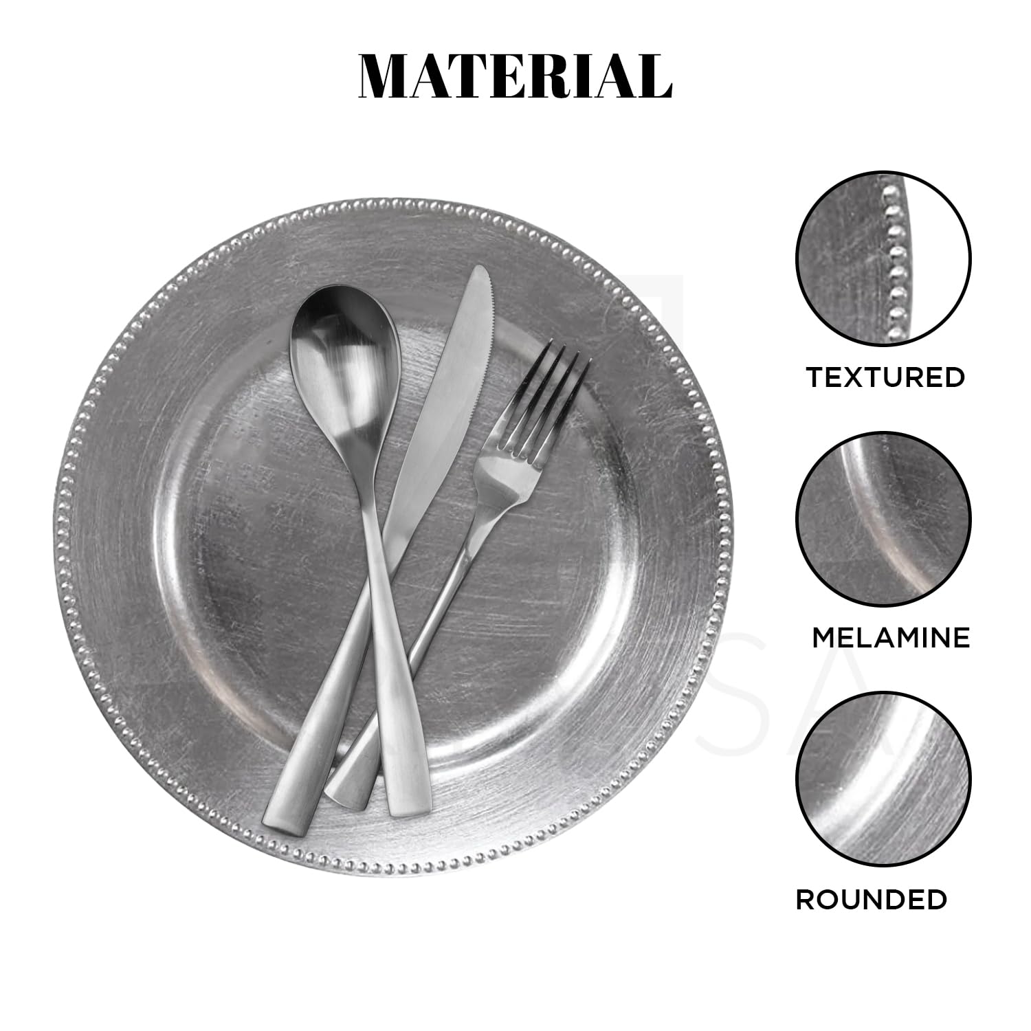 24 Pack 13 Inch Silver Beaded Plastic Charger Plates - Heavy Duty Wedding & Party Dinner Plates, Durable Decorative Chargers for Formal Events, Banquets, and Special Occasions