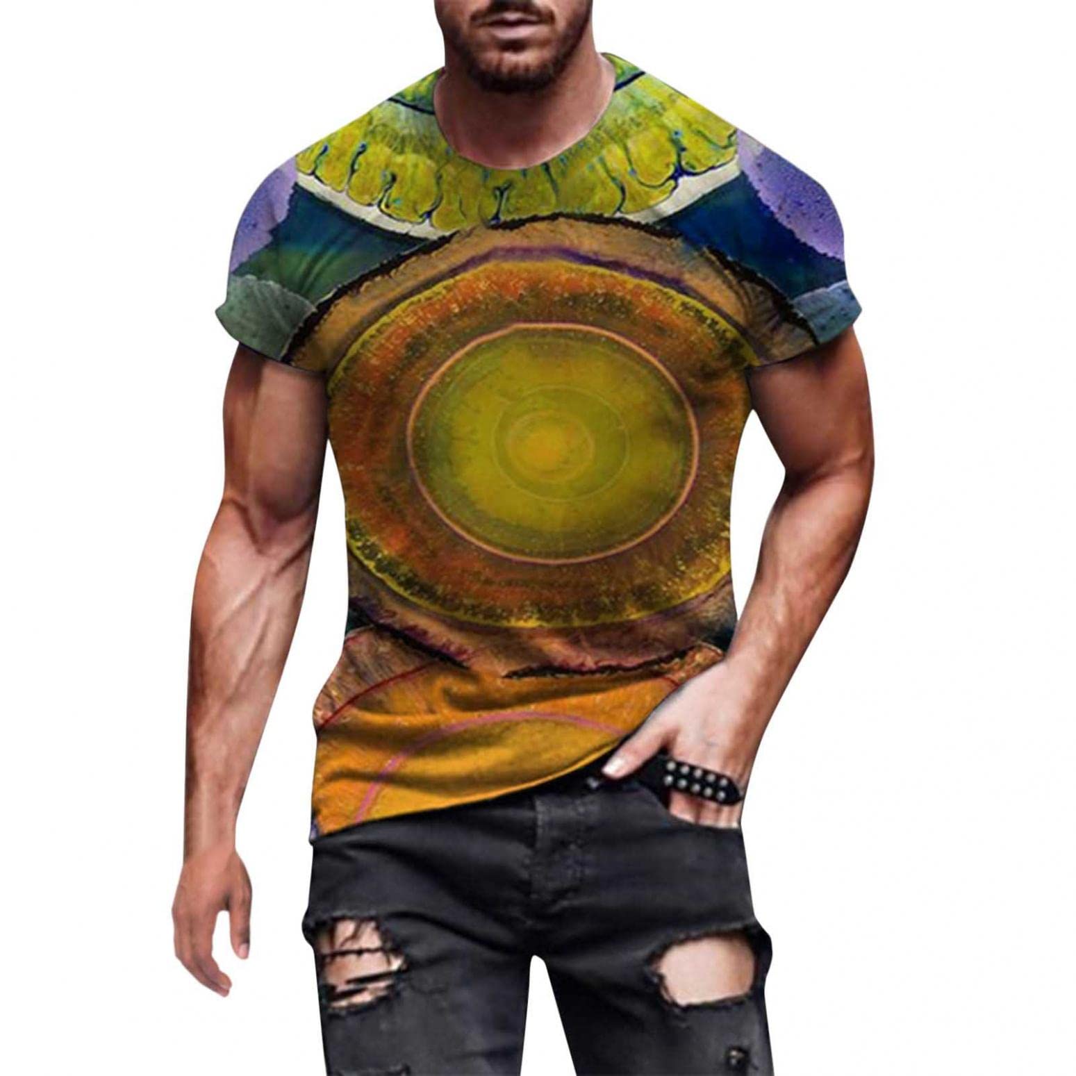 Funny Abstract Graphic Print Men's T-Shirt - Casual Short Sleeve Summer Tee for Men | Perfect for Beach Outings, Streetwear & Everyday Comfort