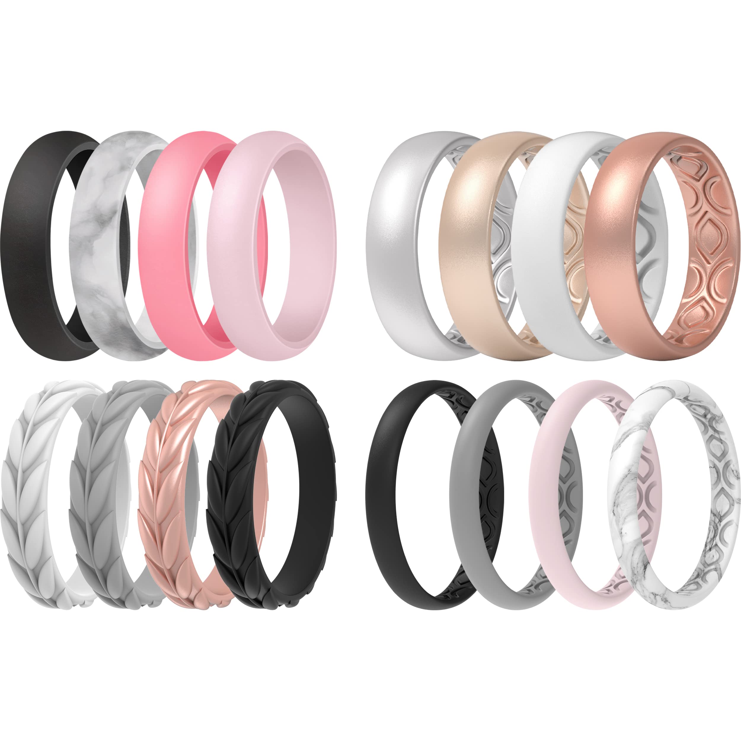ThunderFit Women's Stackable Thin Braided Silicone Wedding Rings - 16, 8 & 4 Pack Set | Comfortable Rubber Bands for Active Lifestyle, Gym, Swimming & Travel