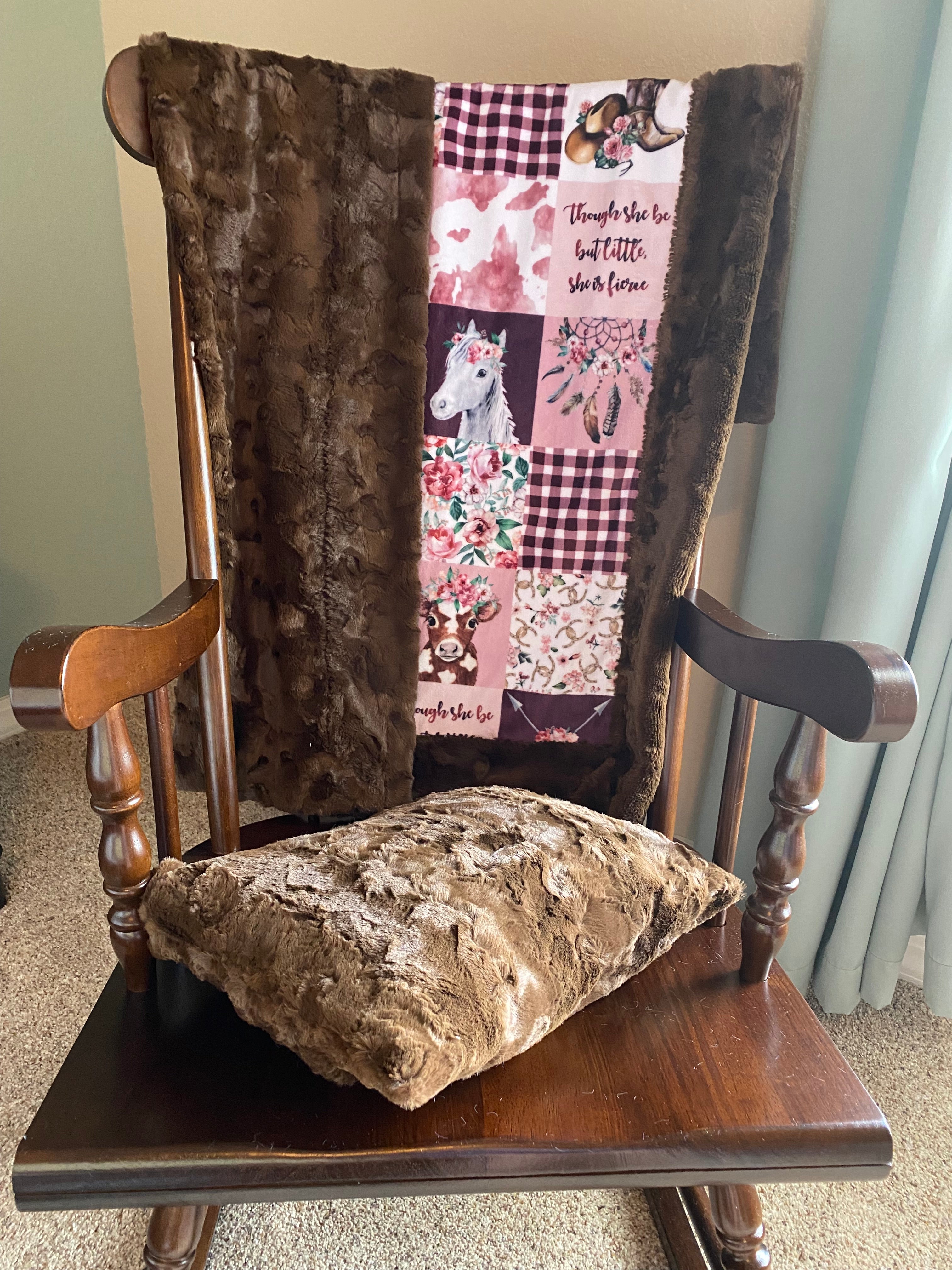 Soft Rosewater Brown Minky Baby Blanket 37x45 Inch with Matching 13x18 Pillowcase - Cozy Cowgirl Themed Nursery Blanket for Cuddling, Swaddling & Photo Props