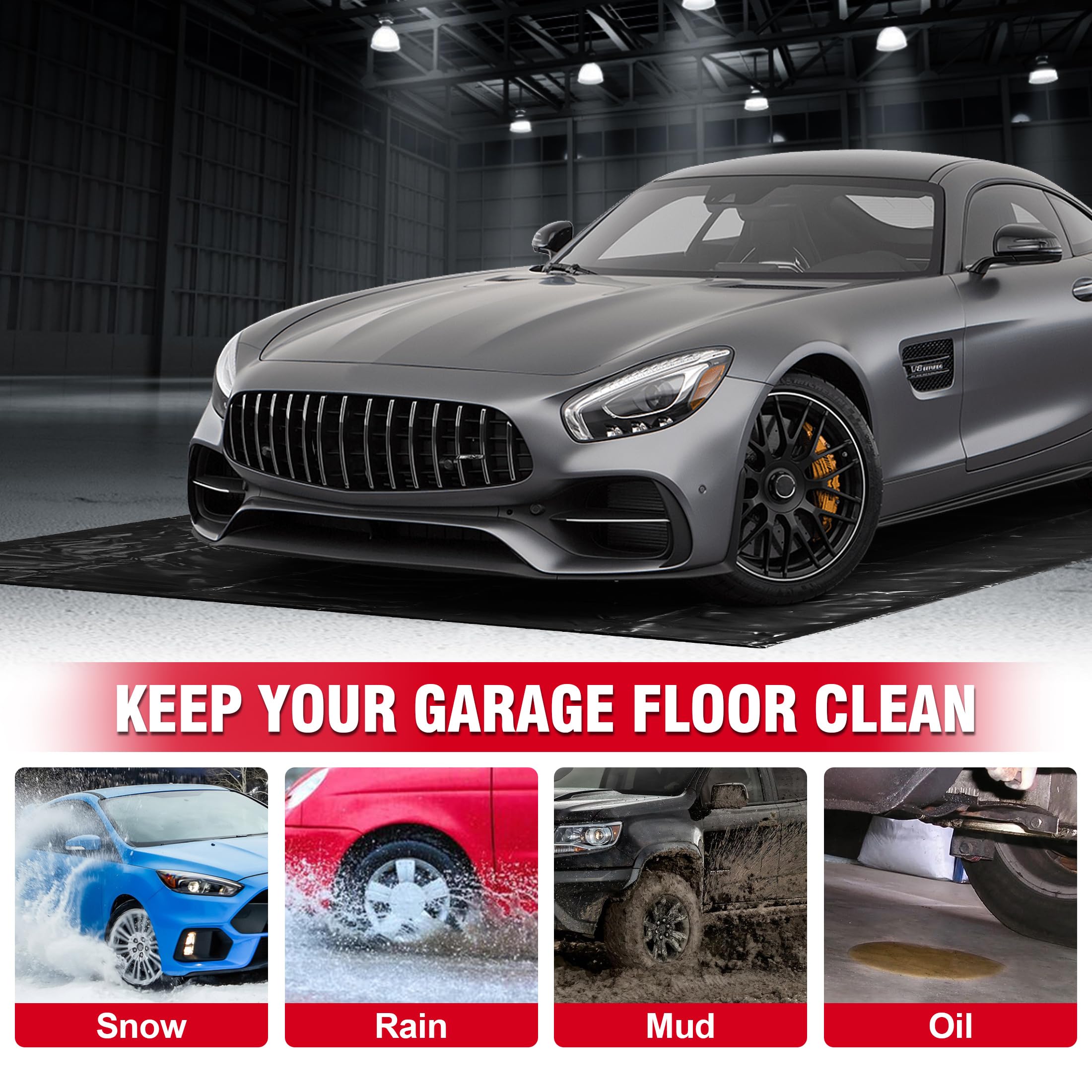Heavy Duty Non-Slip Garage Floor Containment Mat - 7.9 x 18ft Waterproof Car Protection Mat for Sand, Snow, Rain & Mud - Ideal for Driveway, Workshop & Vehicle Maintenance Areas