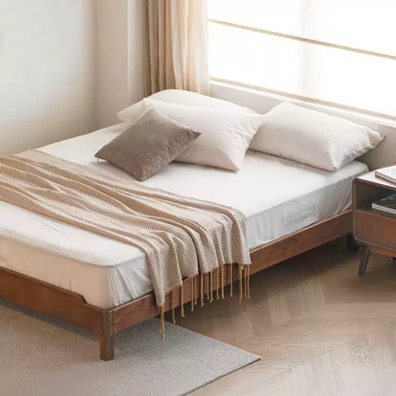 Solid Wood Platform Bed in Black Walnut & Ash - Headboard-Free Modern Bed Frame for Bedroom, Guest Room, or Dorm