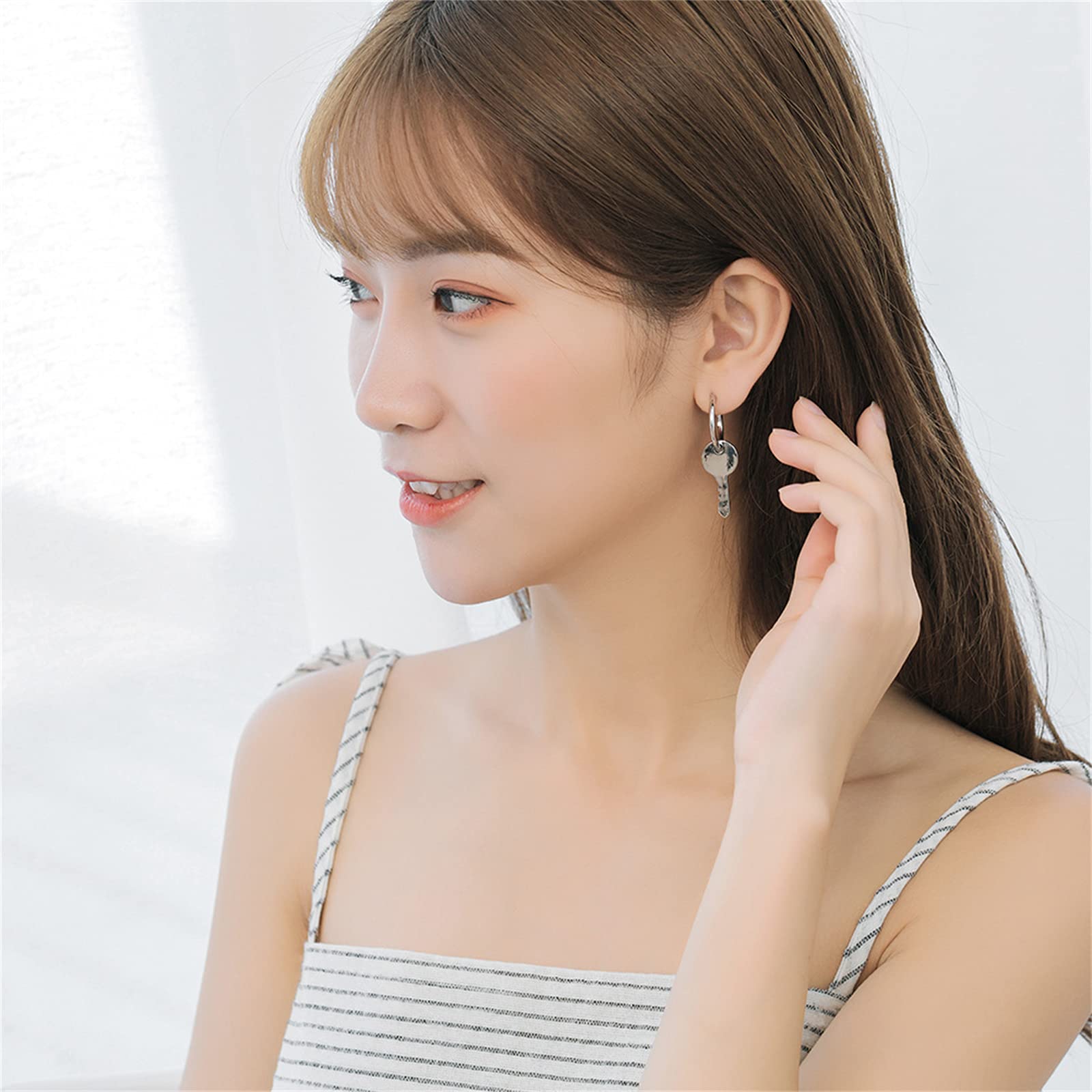 Unique Silver Plated Asymmetric Padlock & Key Dangle Hoop Earrings for Women - Geometric Punk Edgy Aesthetic Jewelry - Perfect for Parties, Concerts and Everyday Fashion Statement