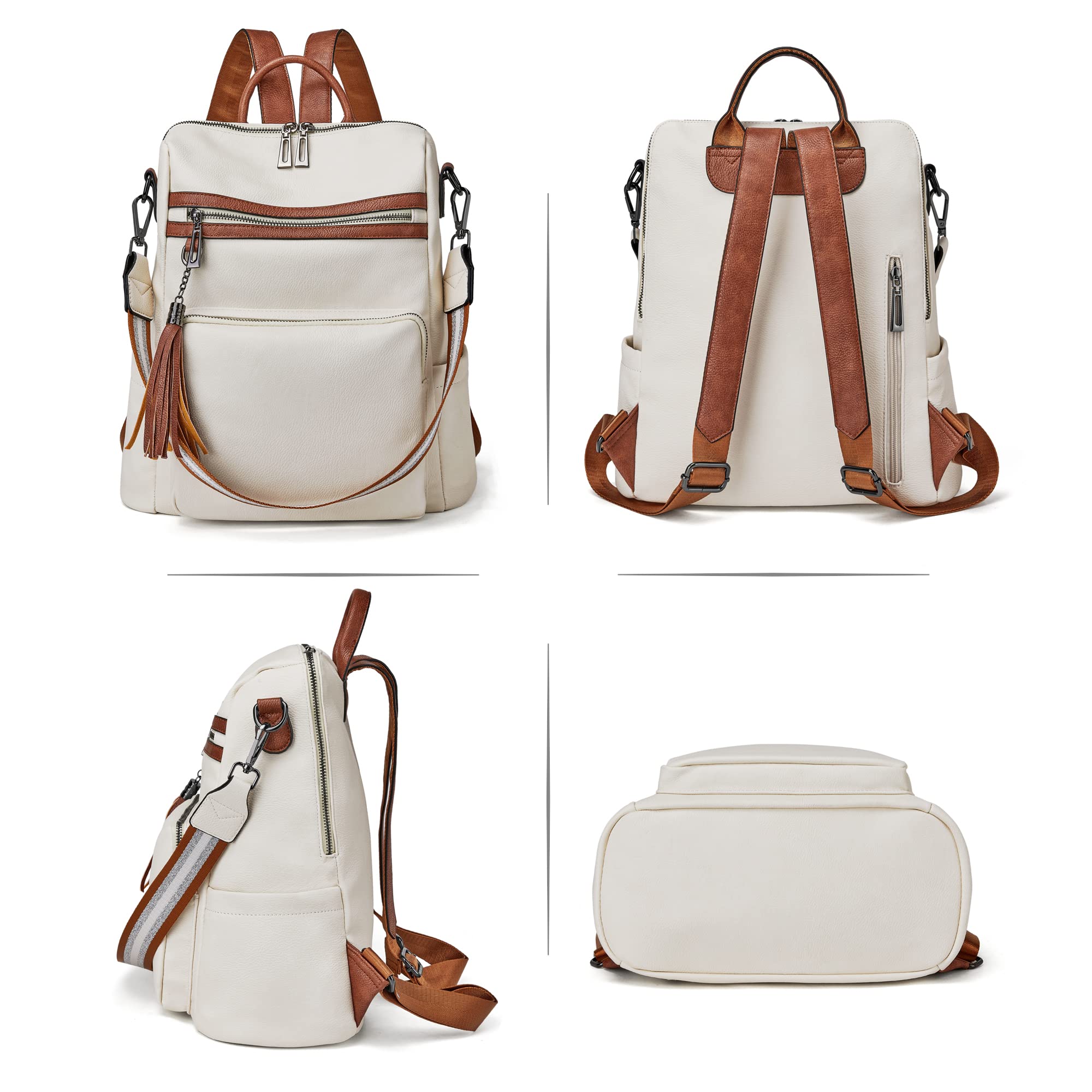 OPAGE Genuine Leather Backpack Purse for Women - Stylish Tassel Shoulder Bag, Large Designer Travel Backpack for Work, School & Daily Use