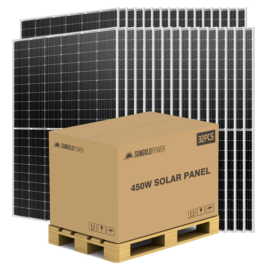 SunGoldPower 450W Monocrystalline PERC Solar Panel - High Efficiency Solar Panel for Home, RV, Boat & Off-Grid Power | Weather Resistant & Durable Solar Energy Solution