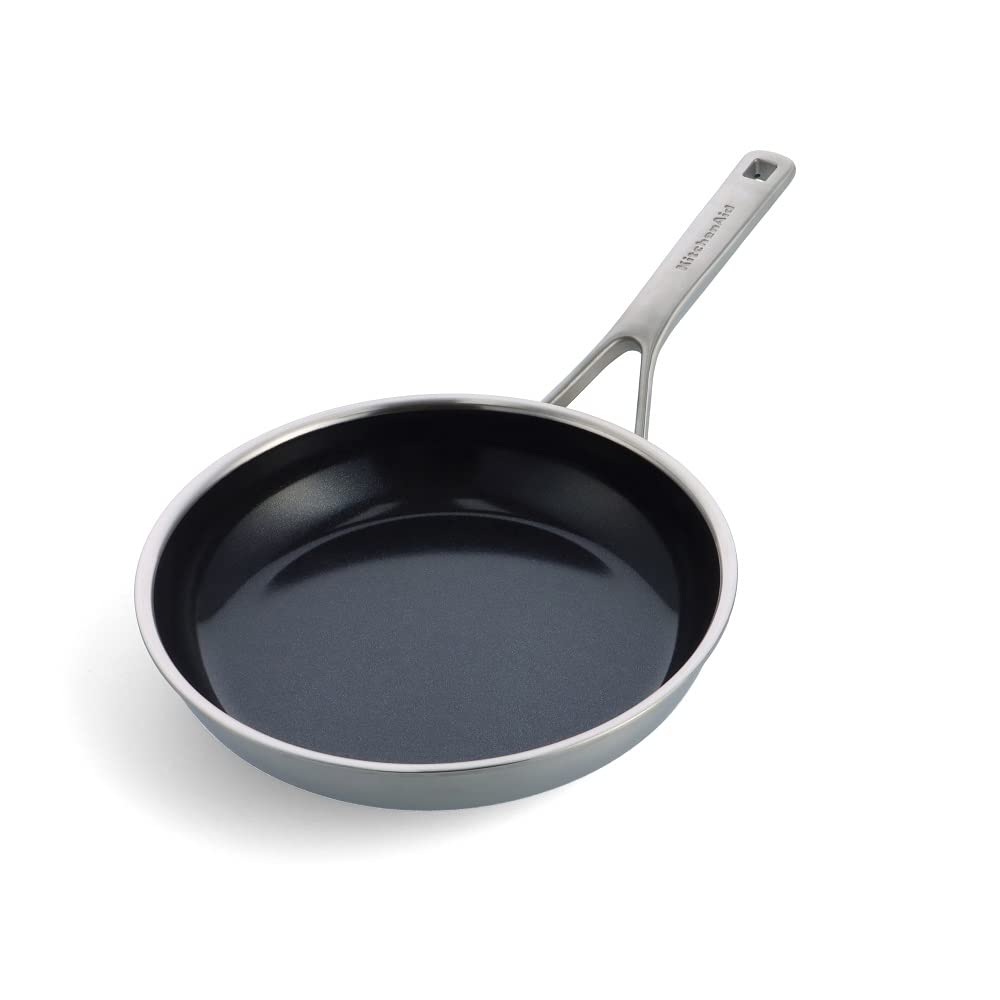 KitchenAid Multi-Ply Stainless Steel Non-Stick 24cm Frying Pan - Silver | Professional Cookware for Sautéing, Frying & Stir-Frying | Induction Compatible & Oven Safe up to 260°C