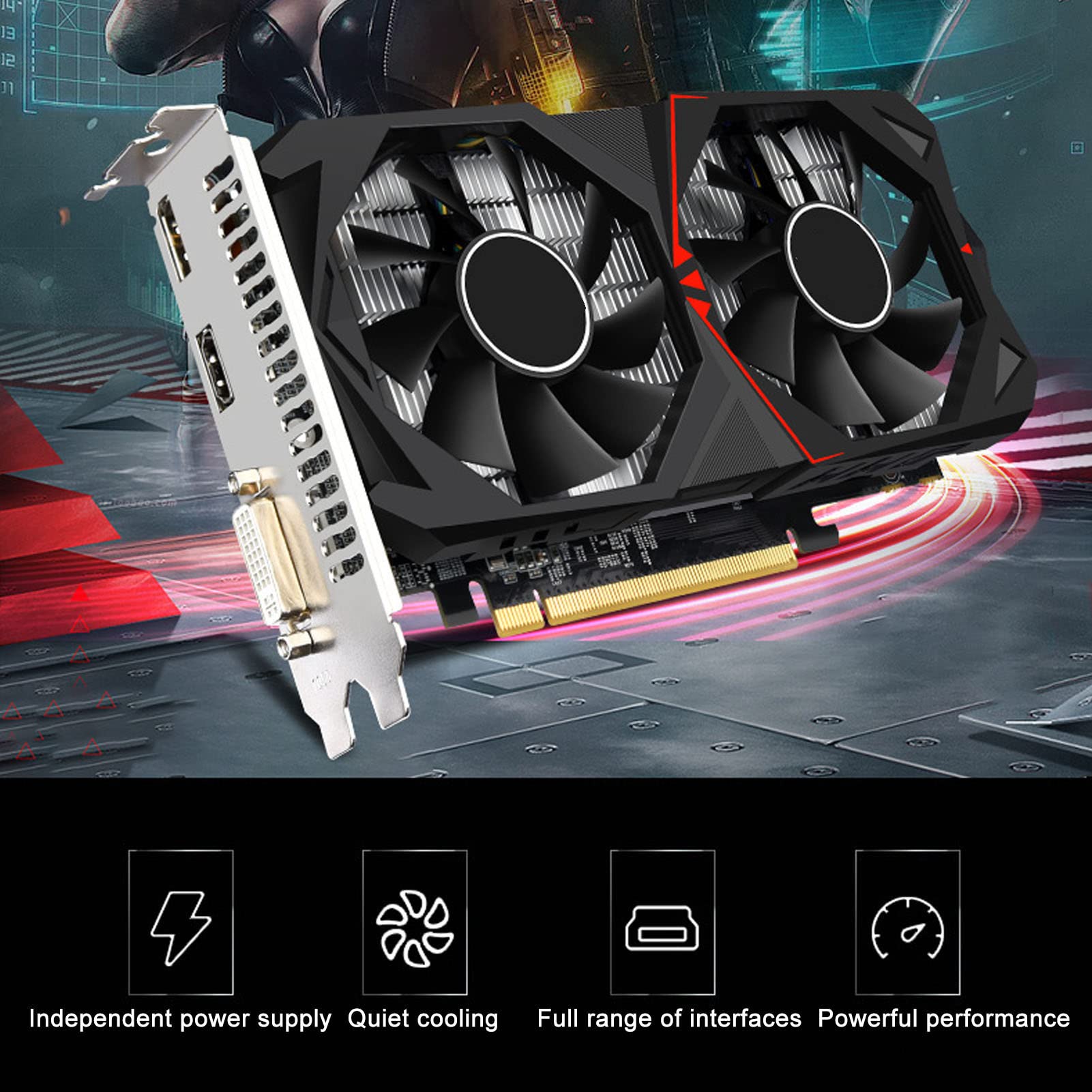 Sxhlseller Gaming Graphics Card - 128 Bit GDDR6 Dedicated GPU with Dual Cooling Fans & Independent Power Supply for PC Gaming, Streaming & VR | High Performance for 4K Gaming & Video Editing