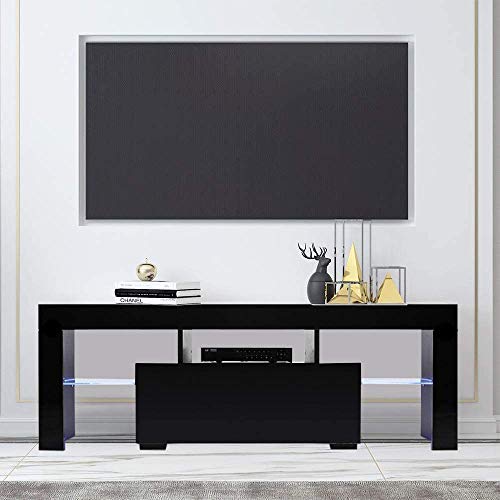 Modern TV Stand with LED Lights & Storage Drawers - 60 Inch Entertainment Center for Living Room, Home Theater - Black TV Cabinet for Flat Screen TVs | Perfect for Movie Nights & Gaming Setup