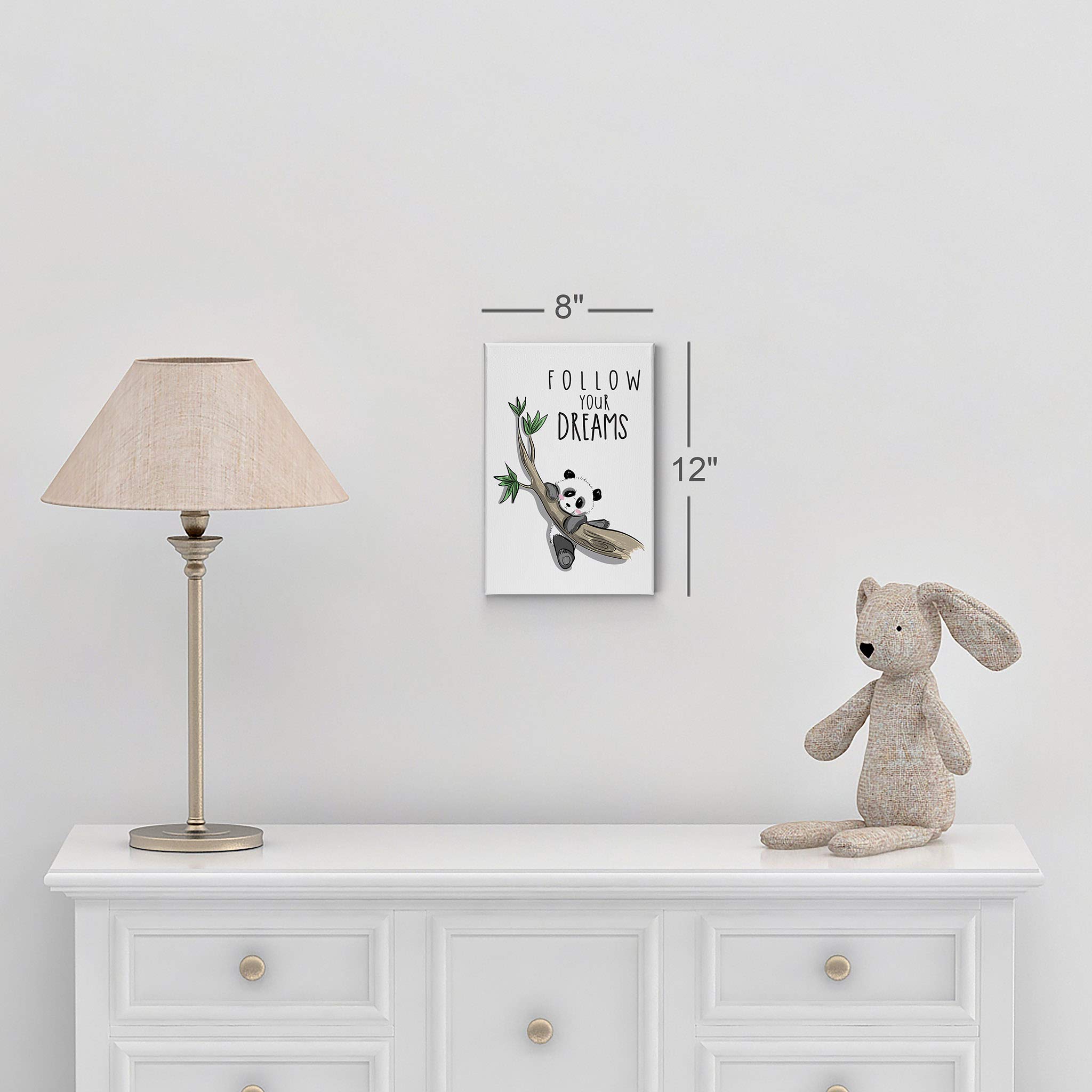 Panda Follow Your Dreams Quote Canvas Wall Art - 17x11 Inch Ready to Hang Nursery Decor, Kids Room Decor with White Background | Perfect for Baby Room, Children's Bedroom & Playroom Decor | Made in USA