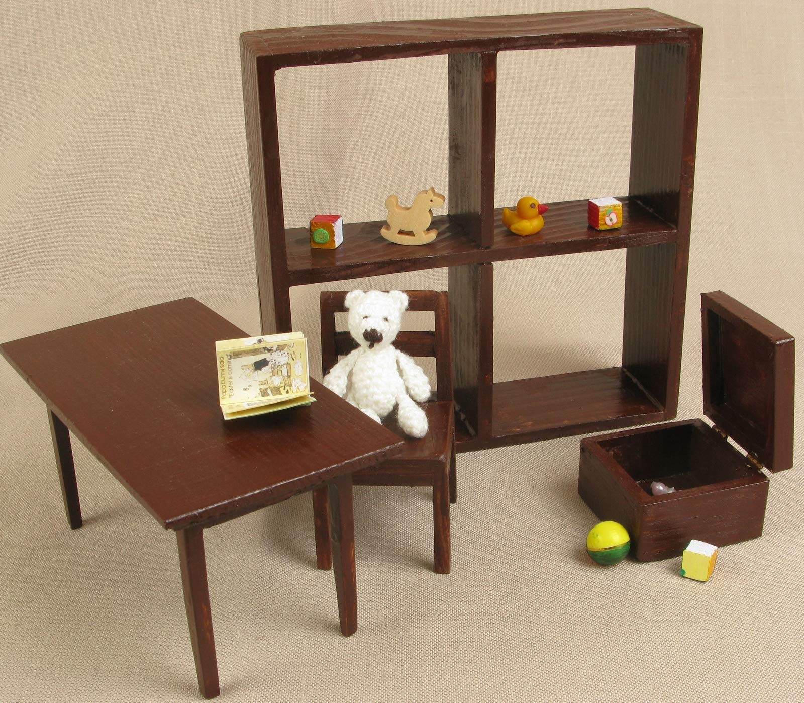 Miniature Wooden Doll Furniture Set - Brown Playroom Chair for 1:6 Scale 12