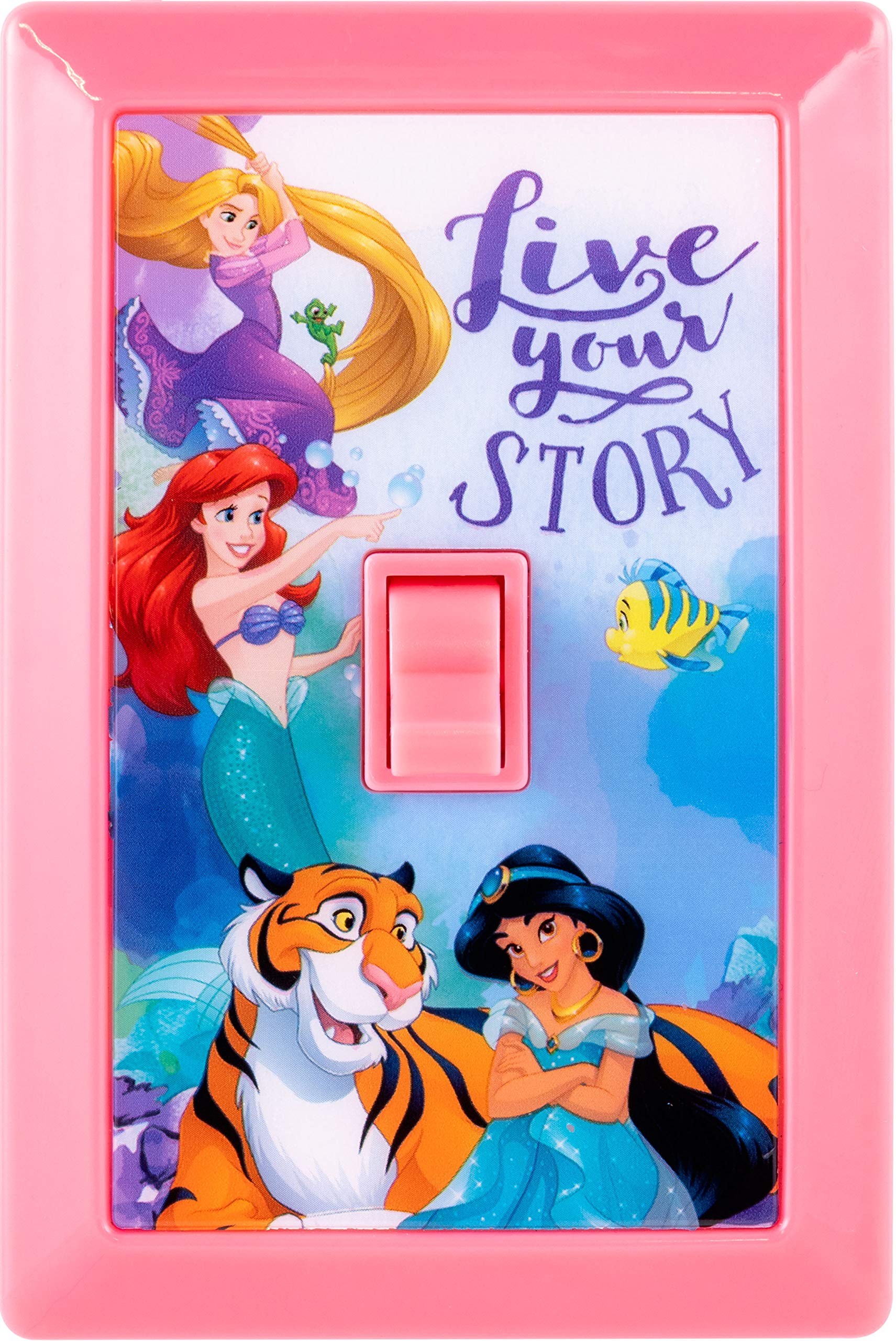 Disney Princess LED Night Light for Kids - Battery Operated Wall Switch Cover, Pink Room Decor for Playrooms, Bedrooms & Bathrooms - Perfect for Bedtime, Nighttime Safety & Nursery Decor (Model 44487)