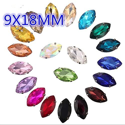 STORE99® 50PCS 9x18MM Black Diamond Bling Crystal Rhinestones - DIY Claw Sew-On Horse Eye Gems for Wedding Dress, Clothing & Garment Decoration - Perfect for Bridal Wear, Costume Design and Fashion Accessories