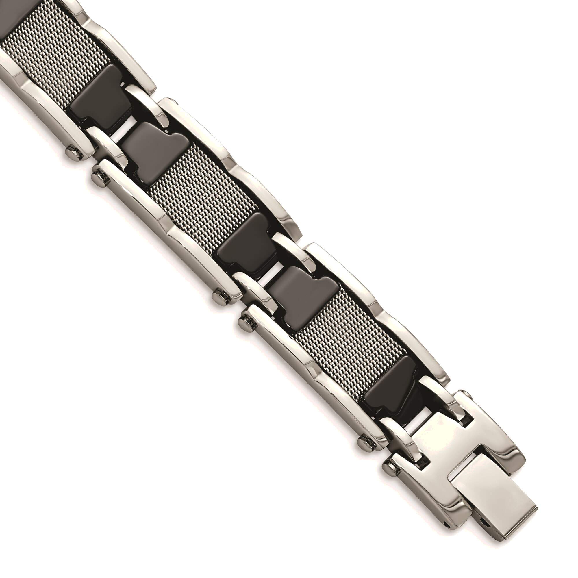 Bonyak Jewelry Stainless Steel & Ceramic Black Polished Mesh Bracelet for Men & Women - Perfect for Casual Wear, Office & Special Occasions