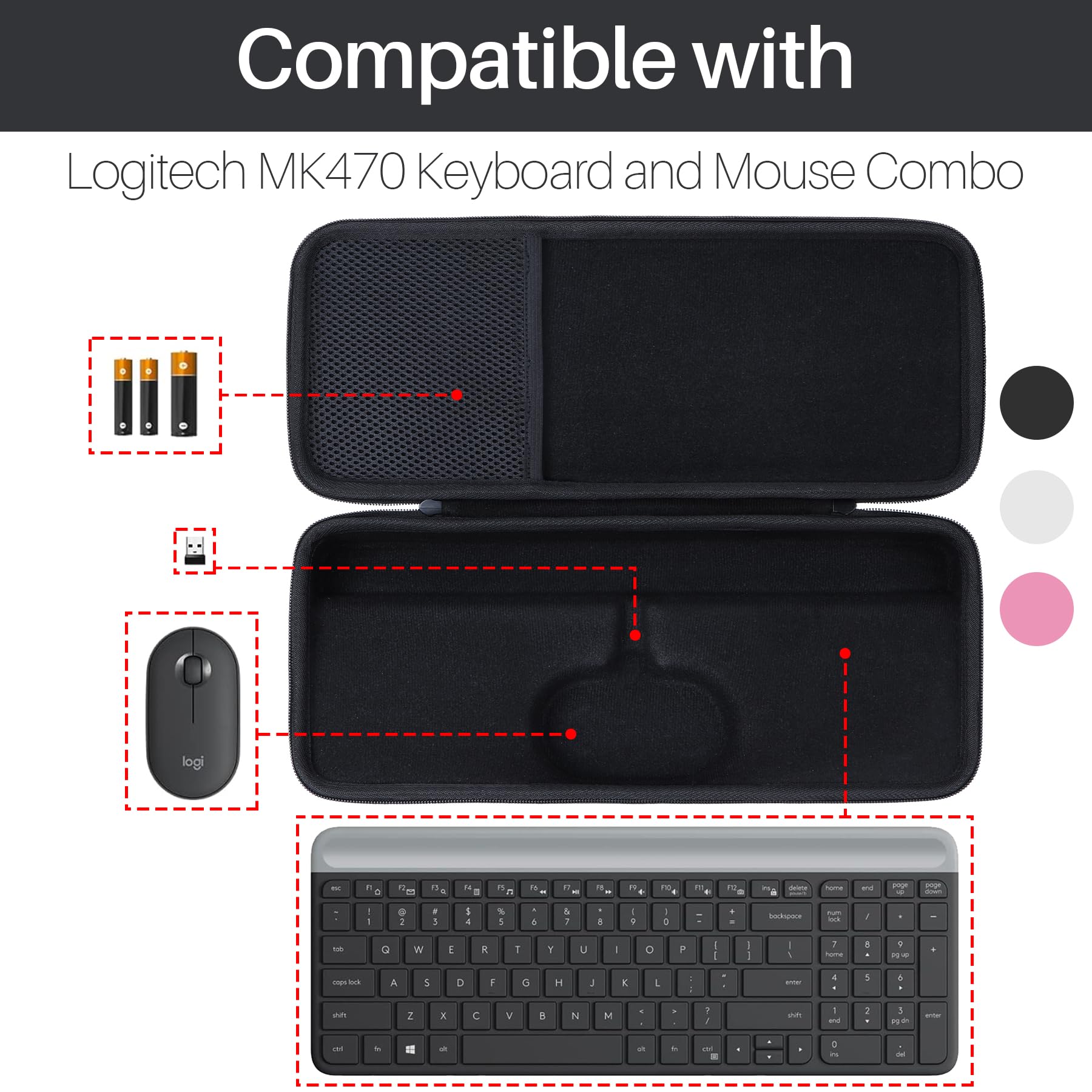Durable Hard Case for Logitech MK470 Slim Keyboard & Mouse Combo - Protective Storage Travel Case (Off-White) | Perfect for Office, Home & Travel Use