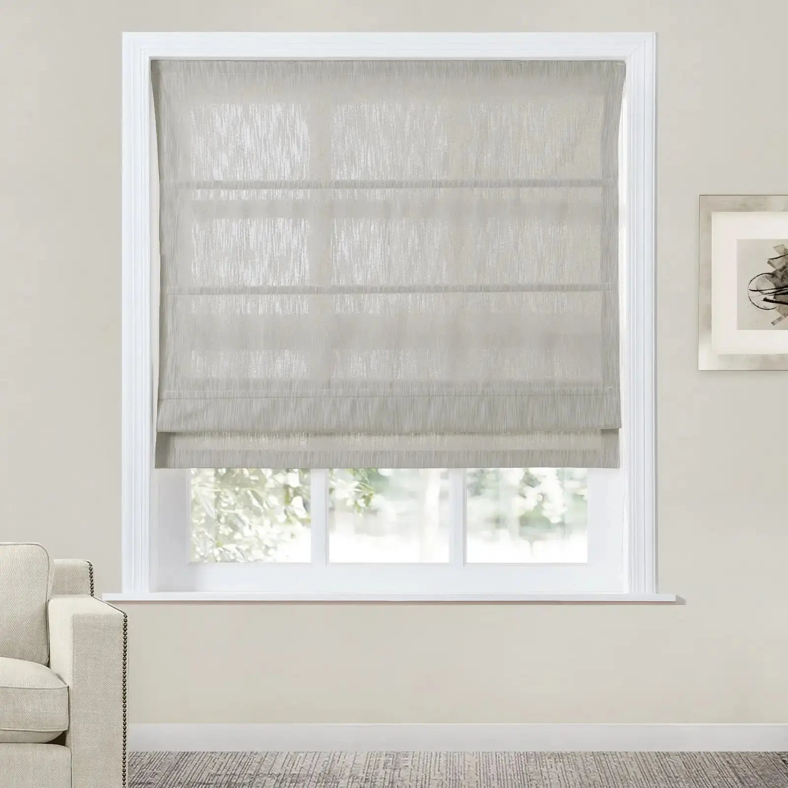 Cloe Cotton Blend Roman Shade with Cord Lift - Blackout Window Treatment for Bedroom & Living Room