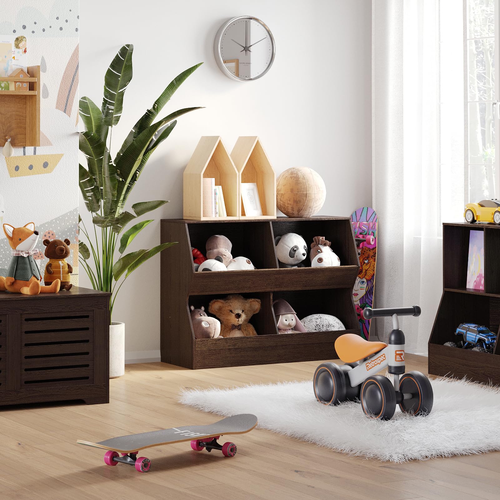 DINZI LVJ 2-Tier Wooden Bookshelf - 4 Cubby Toy Storage Organizer for Bedroom, Nursery, Hallway & School - 39.4 Inch Long - Perfect for Kids' Room Organization & Home Decor