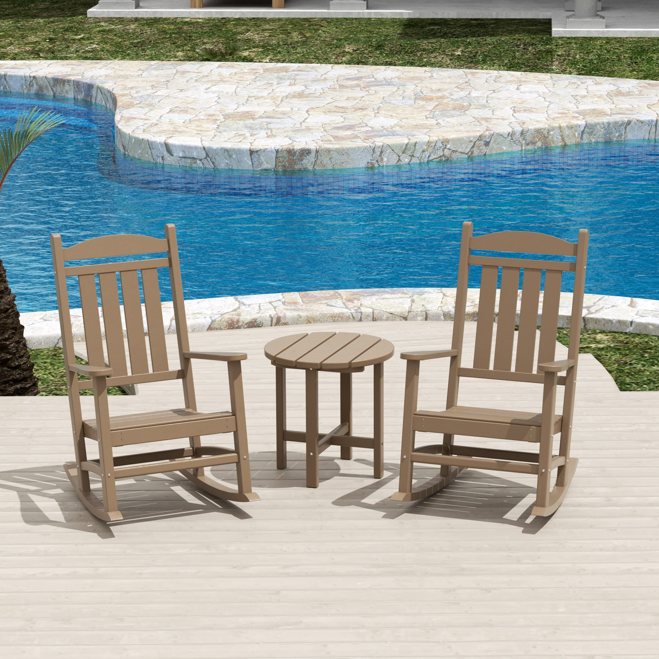 WestinTrends Malibu Classic 2-Piece Outdoor Rocking Chair Set - All-Weather Poly Lumber Adirondack Rocker with Side Table for Patio, Deck & Porch - Weathered Wood Finish - Perfect for Backyard Relaxation & Garden Lounging