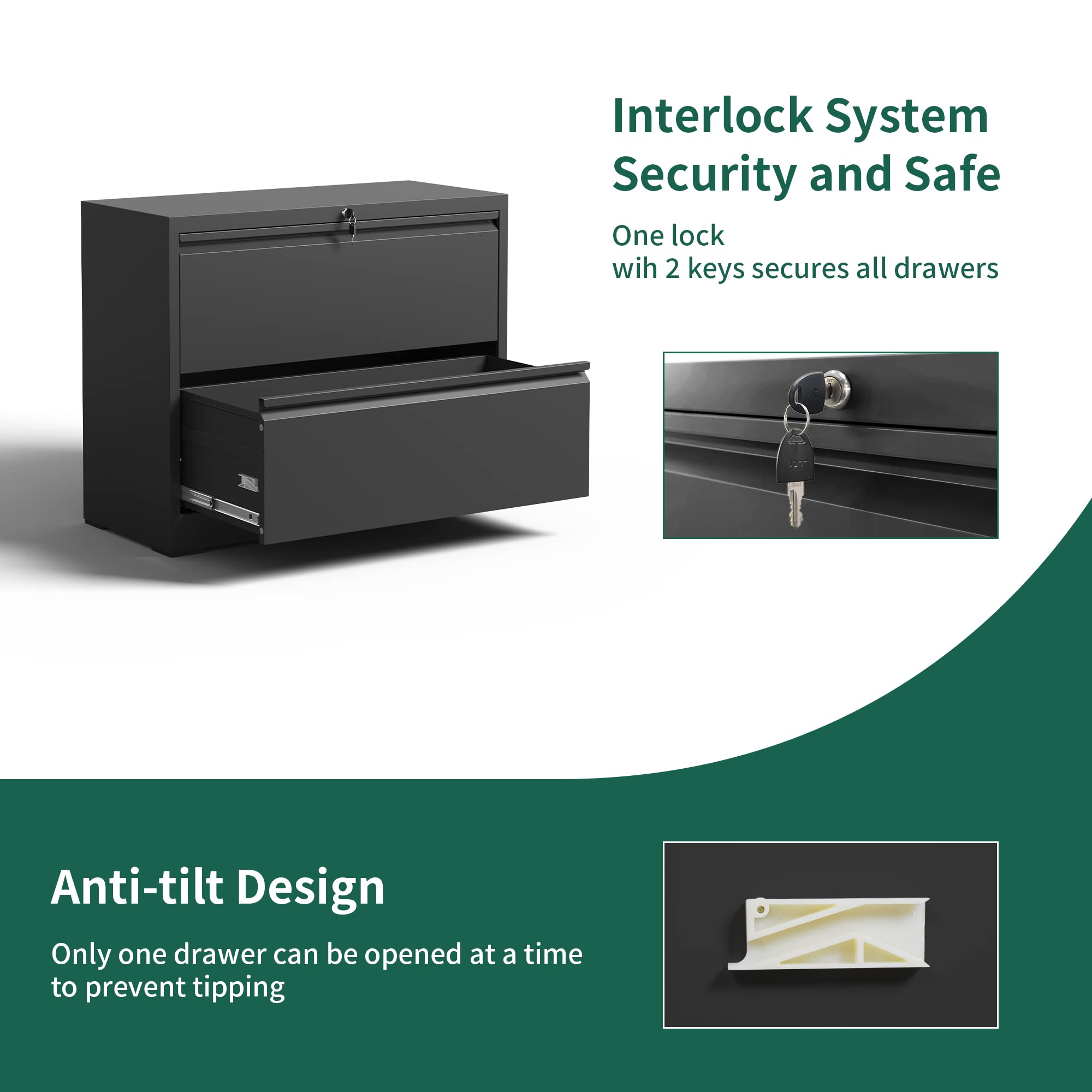 2-Drawer Lateral File Cabinet - Metal Home Office Storage for Legal/Letter/A4 Documents - Black File Cabinet with Assembly Required | Perfect for Organizing Office Files, School Papers & Home Documents