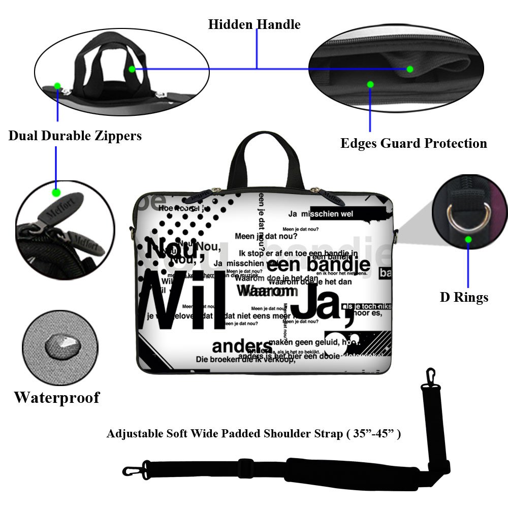 Meffort 17-17.3 Inch Neoprene Laptop Sleeve Case with Hidden Handle & Adjustable Shoulder Strap - Protective Computer Bag for MacBook, Dell, HP - Perfect for Travel, School, Office Use