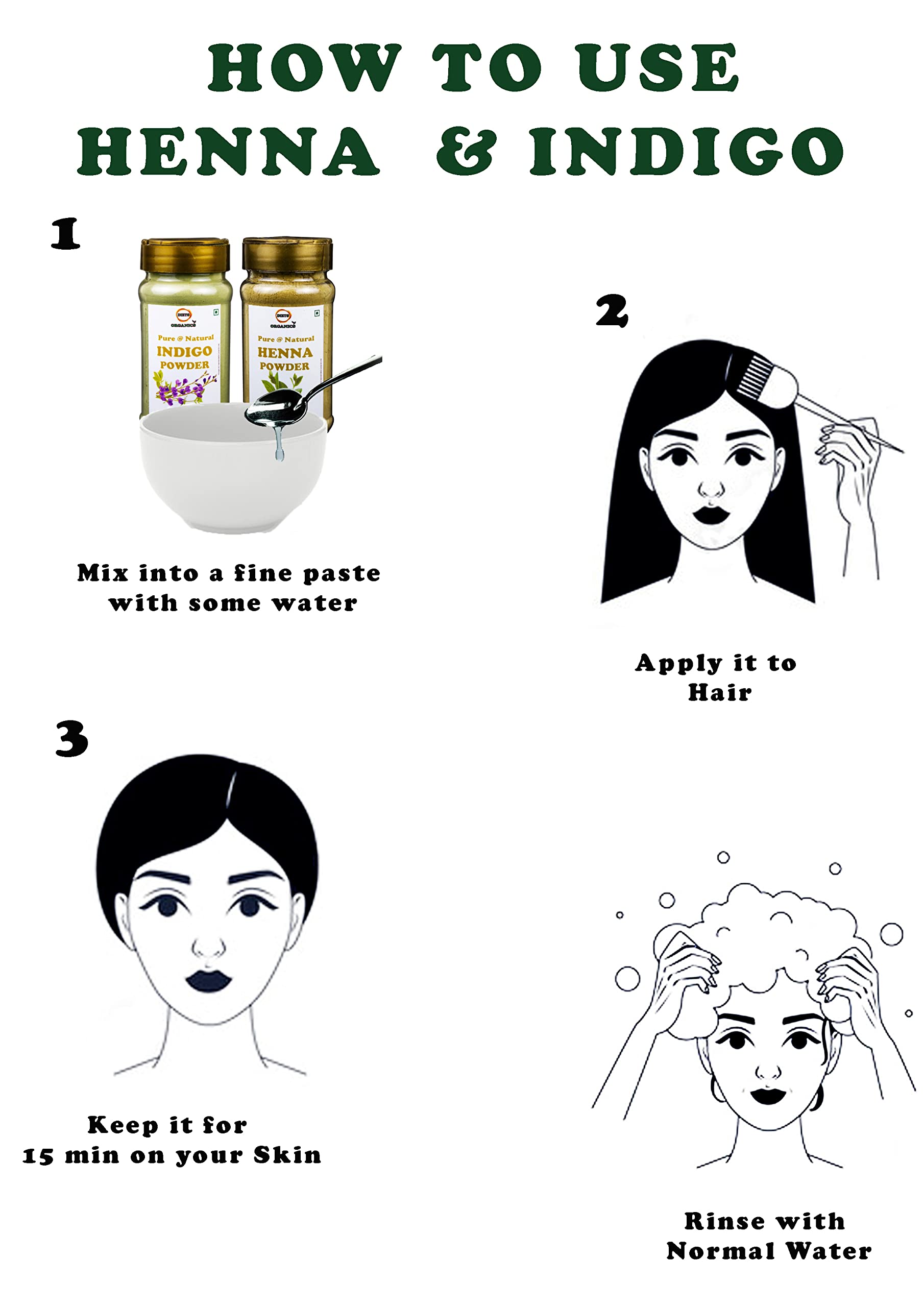 DIET Organics Indigo Powder for Natural Black Hair - 50g (Pack of 1) | Chemical-Free Hair Dye & Gray Coverage | Perfect for DIY Herbal Hair Coloring at Home