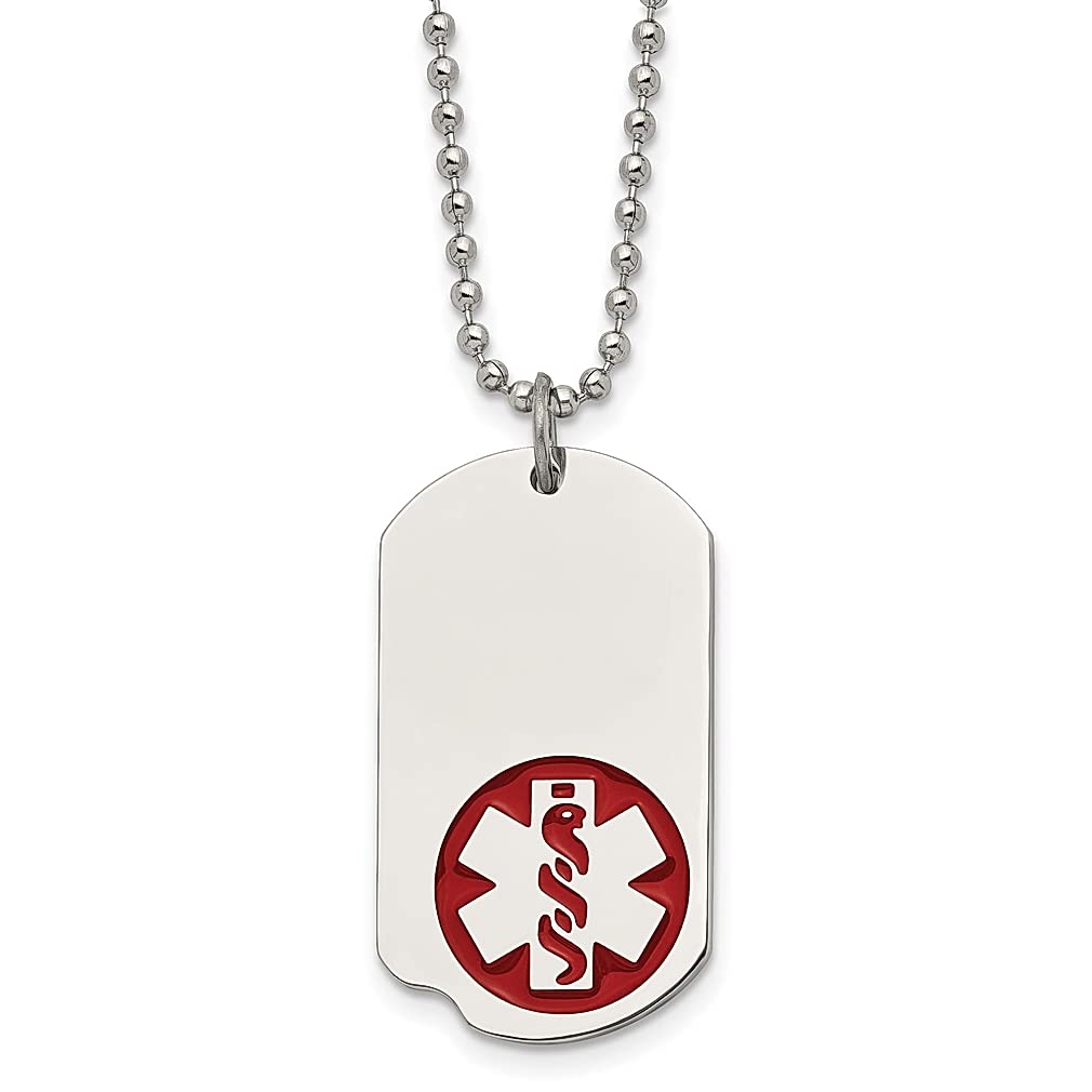 ICE CARATS Stainless Steel Red Enamel Medical Alert ID Dog Tag with 22 Inch Ball Chain Necklace - Fashion Jewelry Pendant Charm for Women | Perfect Gift for Her, Nurses & Healthcare Workers | Great for Everyday Wear & Emergency Situations