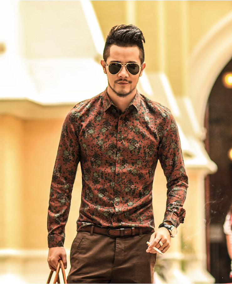Men's Floral Print Long Sleeve Casual Shirt TS0915 - Comfortable Button Down Shirt for Work, Date Night & Everyday Wear
