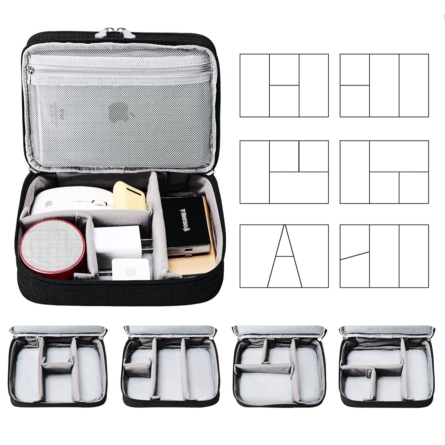 RAPECOTT Waterproof Electronic Travel Organizer Bag - Cable Storage Case for Controllers, Hard Drives & Accessories - Black Modern Design - Perfect for Travel, Office & Home Use
