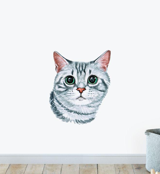 American Shorthair Cat Wall Decal Sticker - Cute Cartoon Matsumoto Design for Pet Lovers - Perfect for Nursery, Bedroom & Living Room Decor