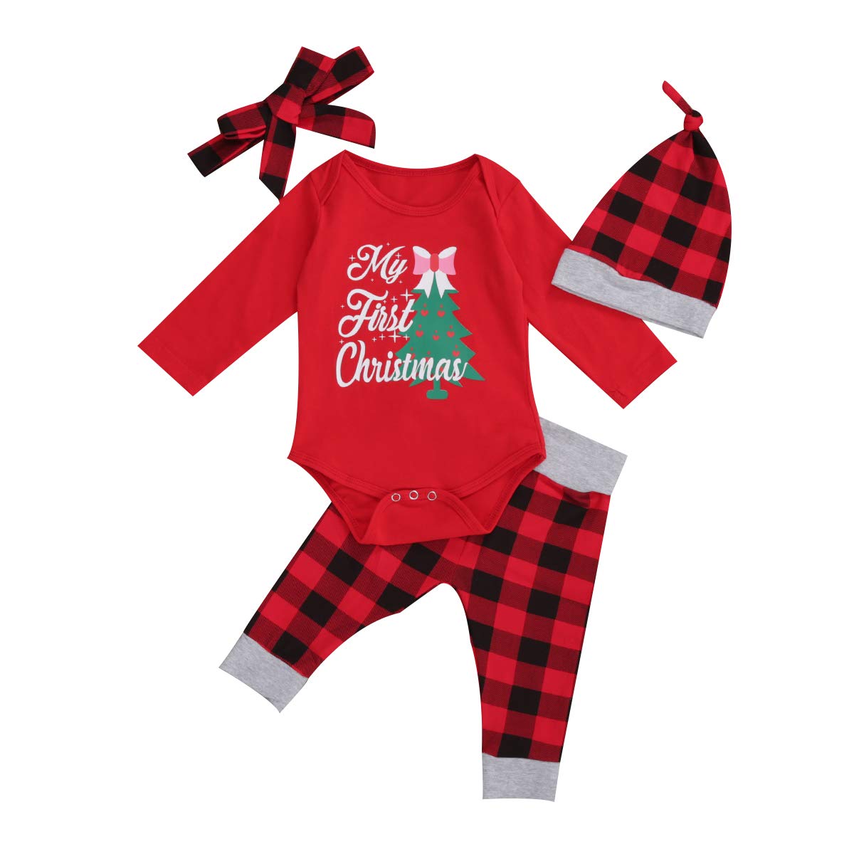 Thorn Tree Christmas Newborn Baby Clothes Set - Long Sleeve Romper & Striped Plaid Pants Unisex Outfit for Boys & Girls | Perfect for Holiday Photos & Family Gatherings