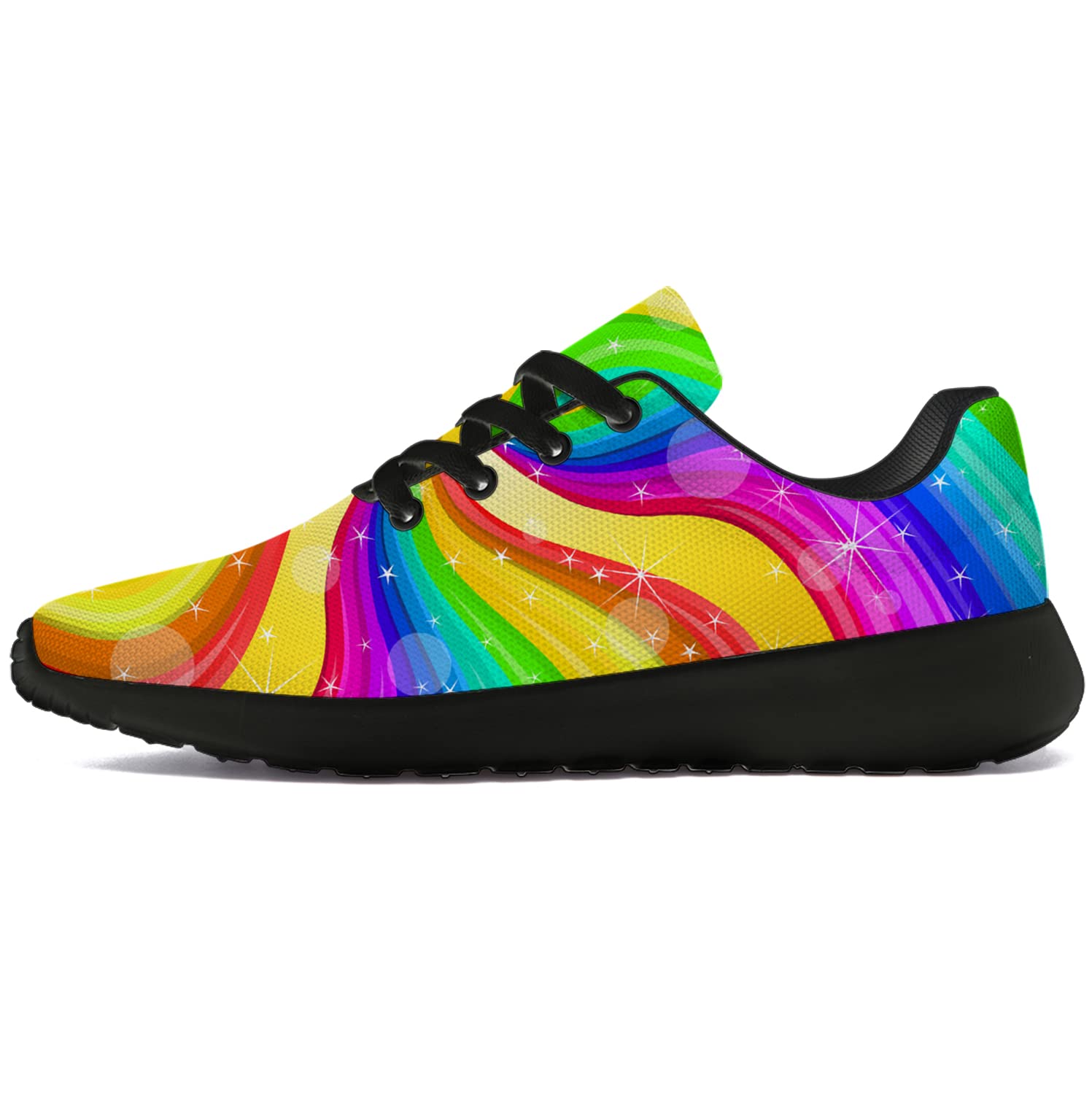 LGBT Pride Running Shoes for Women & Men - Rainbow Spiral Sneakers for Walking, Tennis & Running - Size 5 Men/7 Women Black - Perfect for Pride Parades, LGBTQ+ Events & Casual Wear