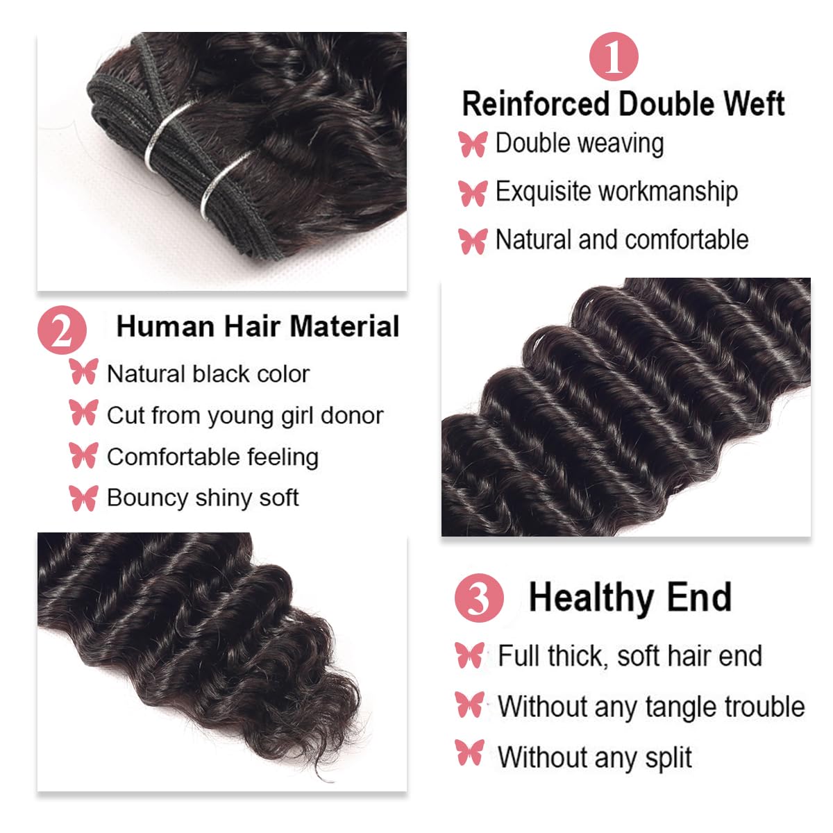 20 22 24 Inch Raw Loose Deep Wave Human Hair Bundles - 12A Grade Wet and Wavy Hair Extensions in Natural Color for Stunning Hairstyles | Perfect for Daily Wear, Special Occasions & Salon Styling