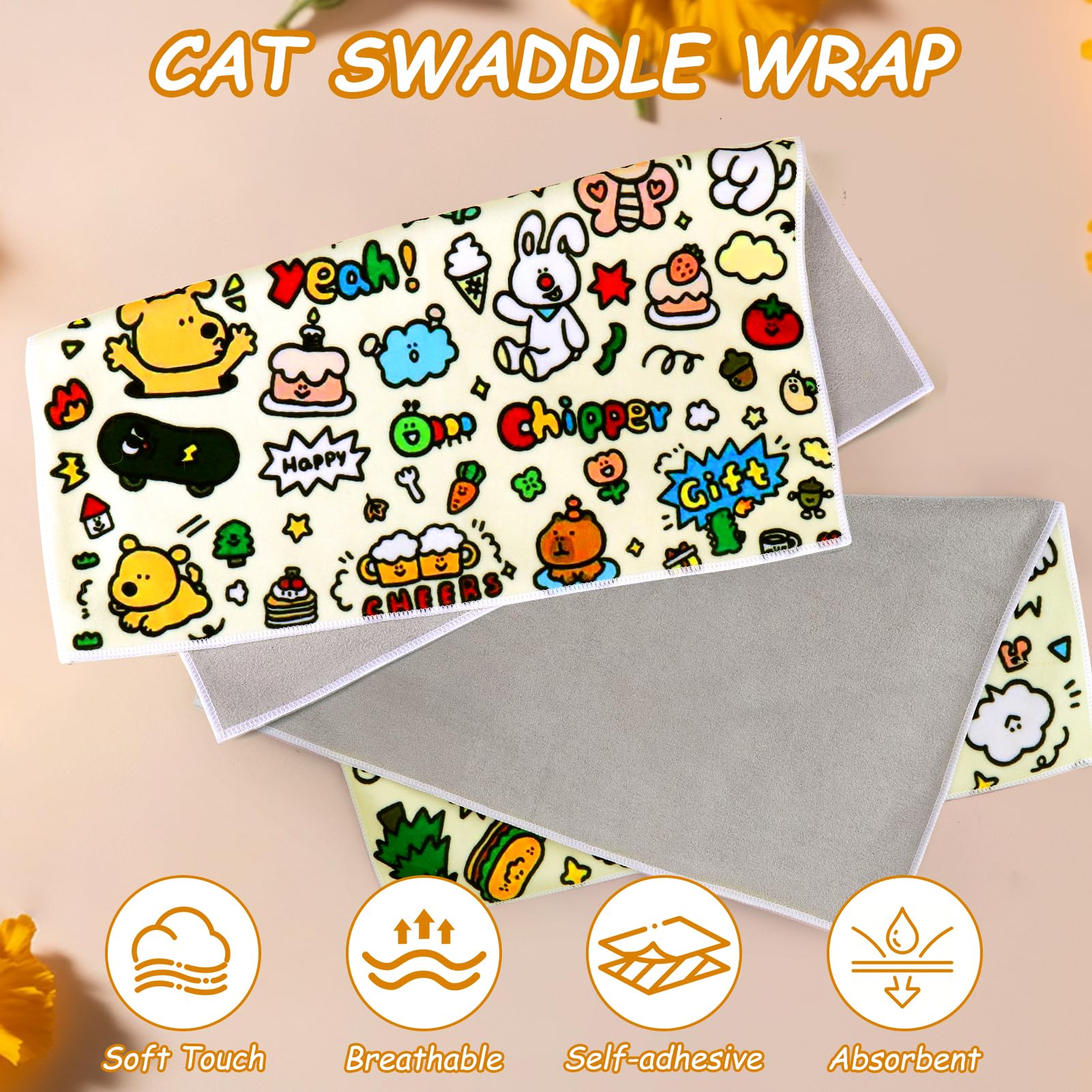 BABORUI Self-Adhesive Cat Grooming Wrap for Nail Trimming - Anti-Scratch Cat Swaddle with Nail Clipper Included | Perfect for Stress-Free Cat Nail Care, Grooming Sessions & Vet Visits