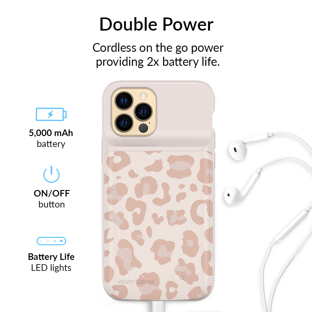 Blush Leopard Print iPhone Charging Case - Slim Portable Battery Charger for iPhone [Models] | Perfect for Travel, Work & Everyday Use