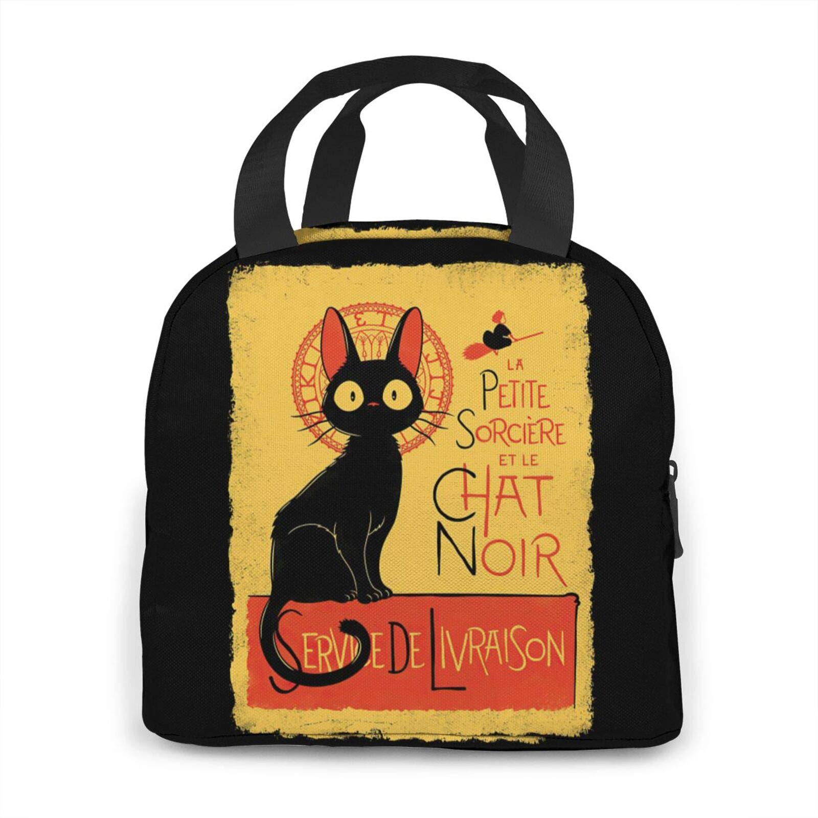 Kiki's Delivery Service Jiji Reusable Insulated Lunch Bag - Waterproof Thermal Cooler with Zipper for Women, Men & Kids - Perfect for Picnics, School & Work (Black, One Size)