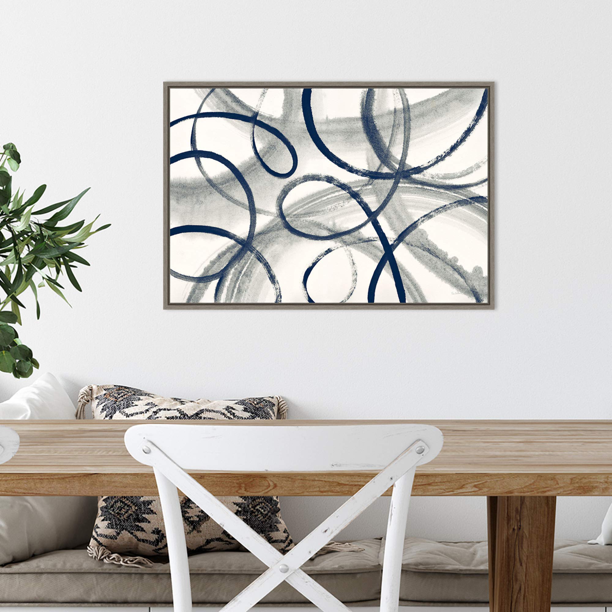 Amanti Art Framed Canvas Wall Art - 16x23 Calligraphia Navy Blue Abstract Painting by Sue Schlabach | Rustic Farmhouse Decor | Ready-to-Hang Artwork for Living Room, Bedroom, Office & Dining Room Wall Decor