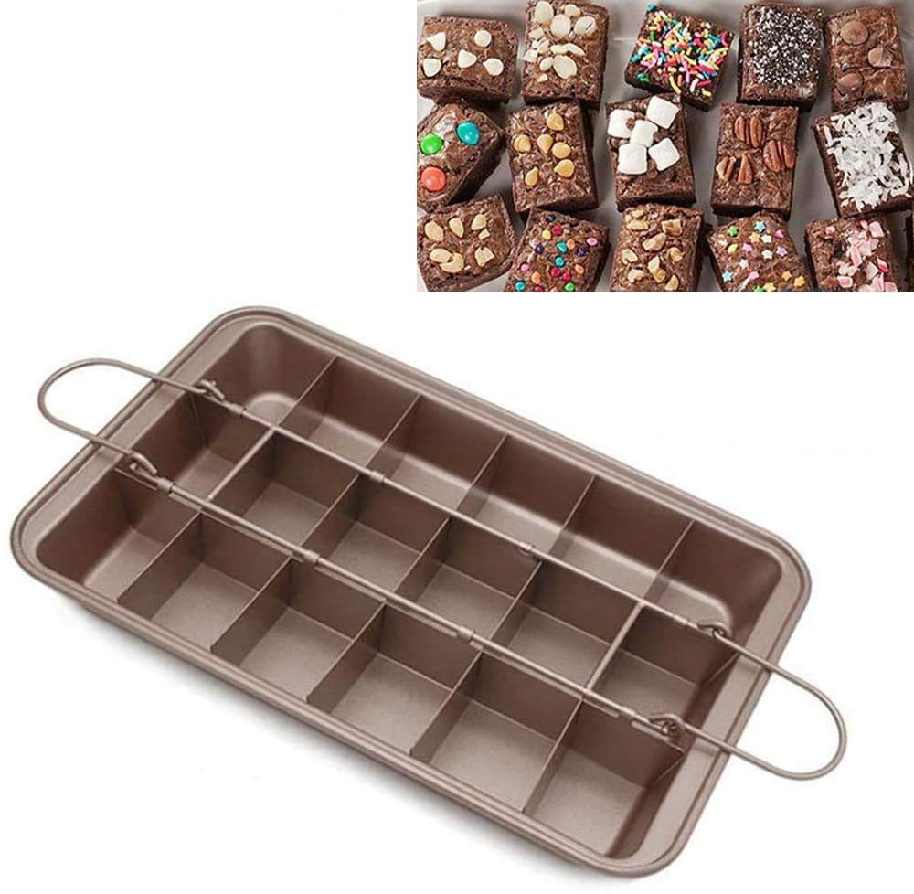 Hovico 18-Lattice Non Stick Brownie Baking Pan with Dividers - High Carbon Steel Oven Safe Brownie Tray with Built-In Slicer & Rack - Perfect for Homemade Brownies, Bars & Desserts Baking