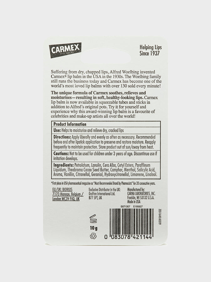 Carmex Classic Lip Balm Tube 10g - Moisturizing & Healing Lip Care for Dry, Chapped Lips - Perfect for Winter, Outdoor Activities & Daily Use