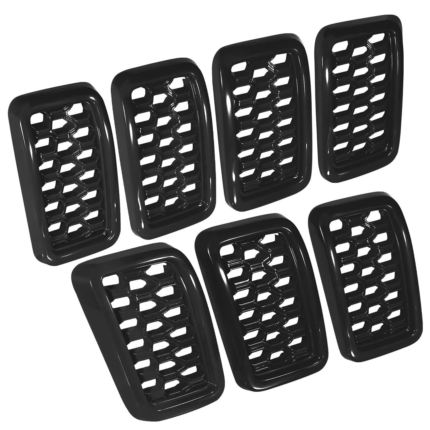 Jeep Grand Cherokee Honeycomb Grill Mesh Cover Kit (2017-2021) - 7PCS Black ABS Plastic Front Grille Inserts & Covers | Durable Exterior Accessories for Off-Road Protection & Custom Styling | Perfect for Jeep Mods, Car Shows & Daily Driving