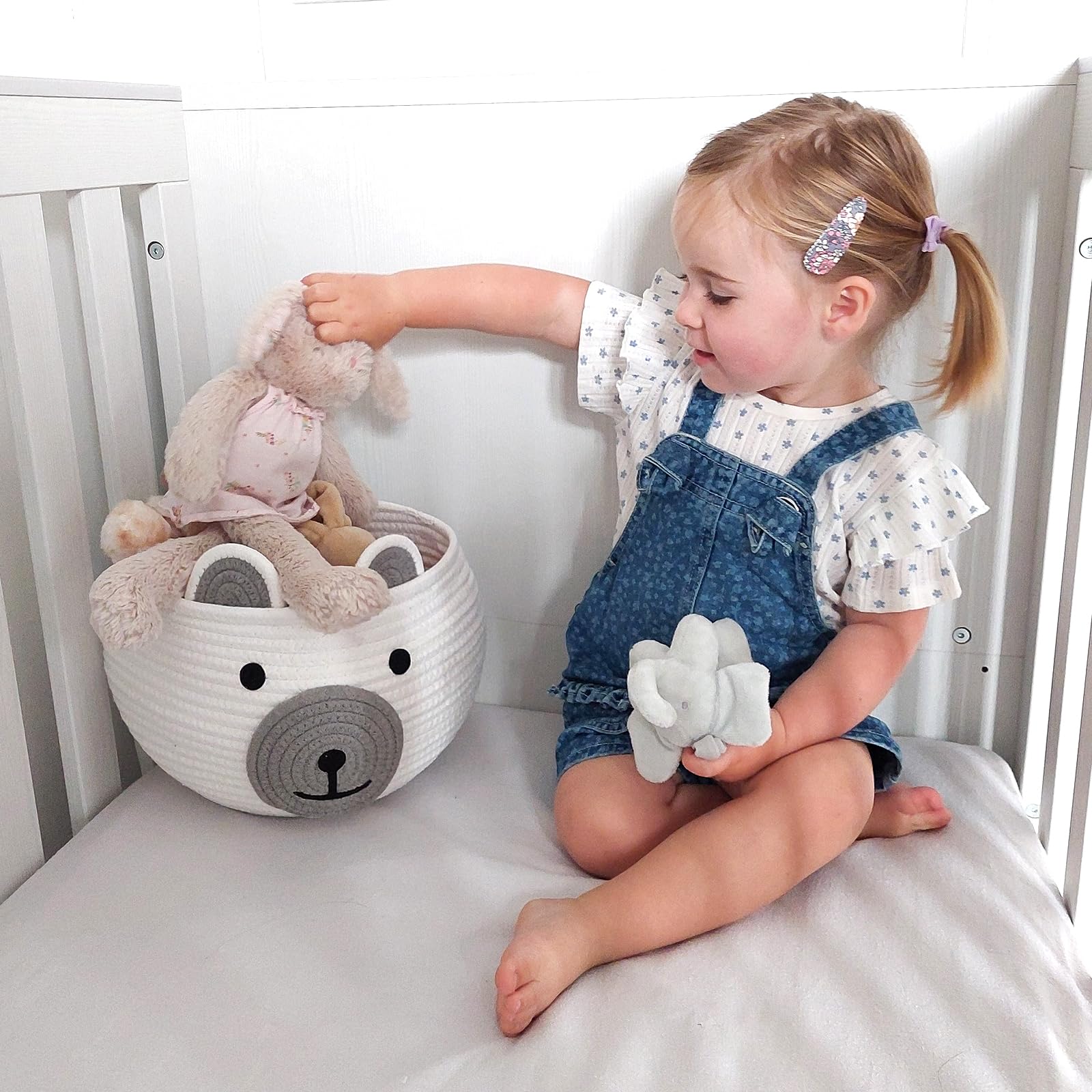 Cotton Rope Baby Basket for Nursery - Bear Gift Basket for Kids - Baby Shower Basket with Handles - Home Decor