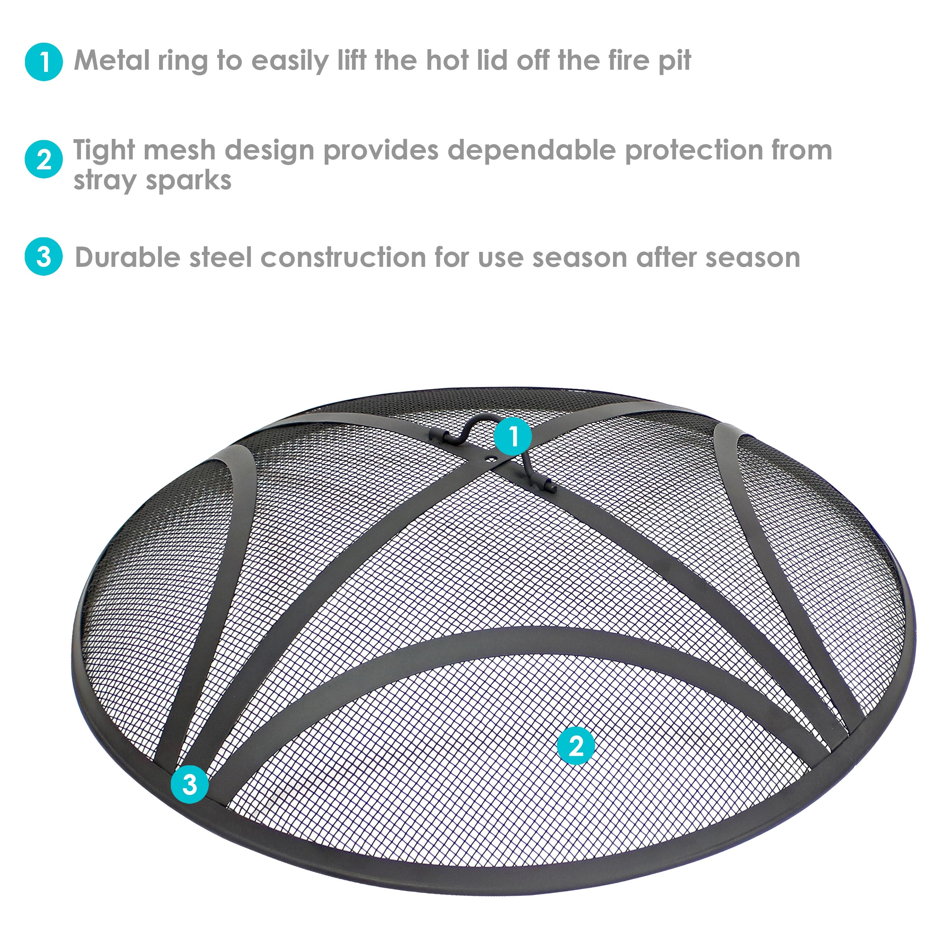 Sunnydaze 36-Inch Round Steel Fire Pit Spark Screen & Lid - Durable Outdoor Fire Pit Cover for Camping, Backyard, Patio, and Bonfire Safety