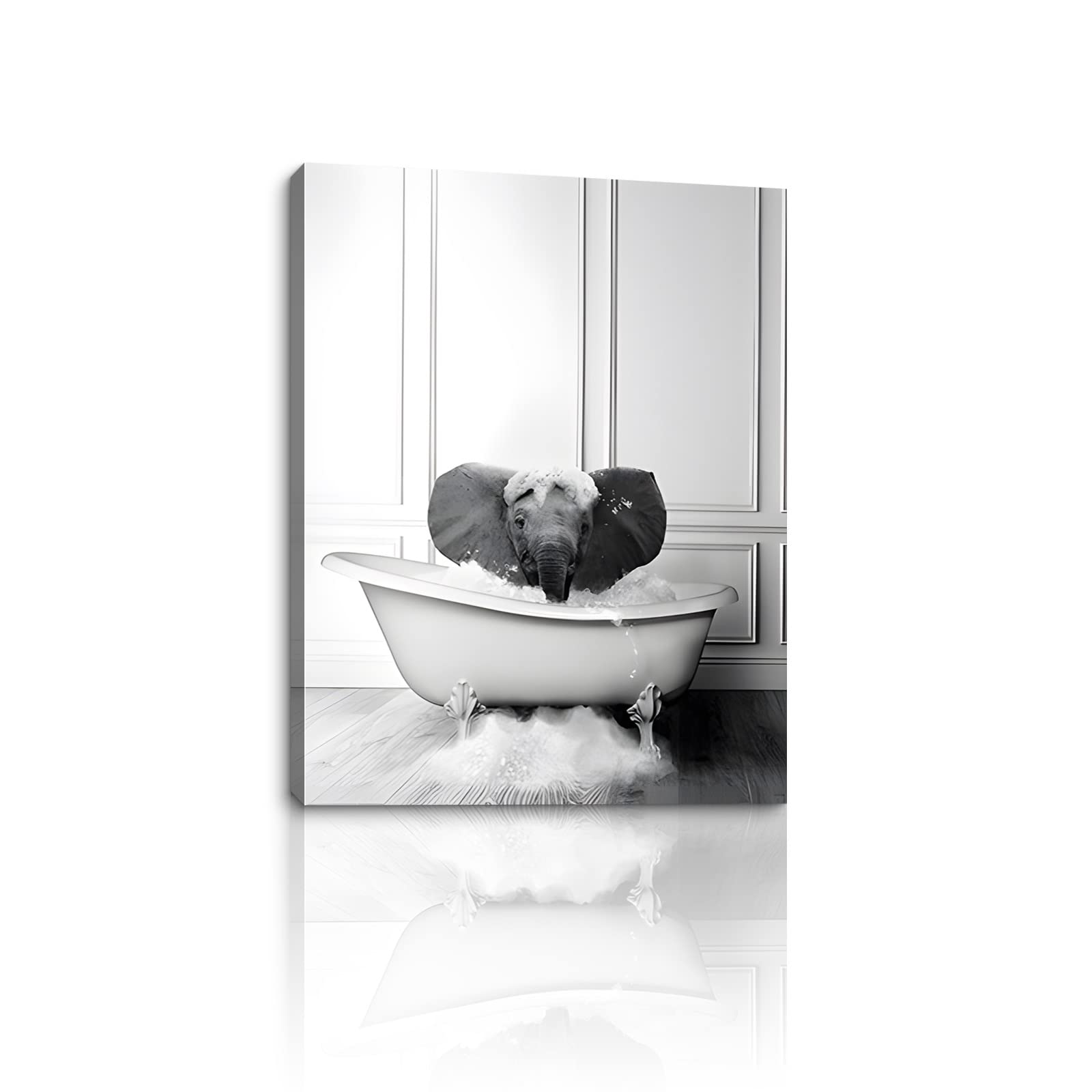 BODRECT Black White Canvas Wall Art - Pets in Tub Bathroom Decor, Ready to Hang for Modern Homes