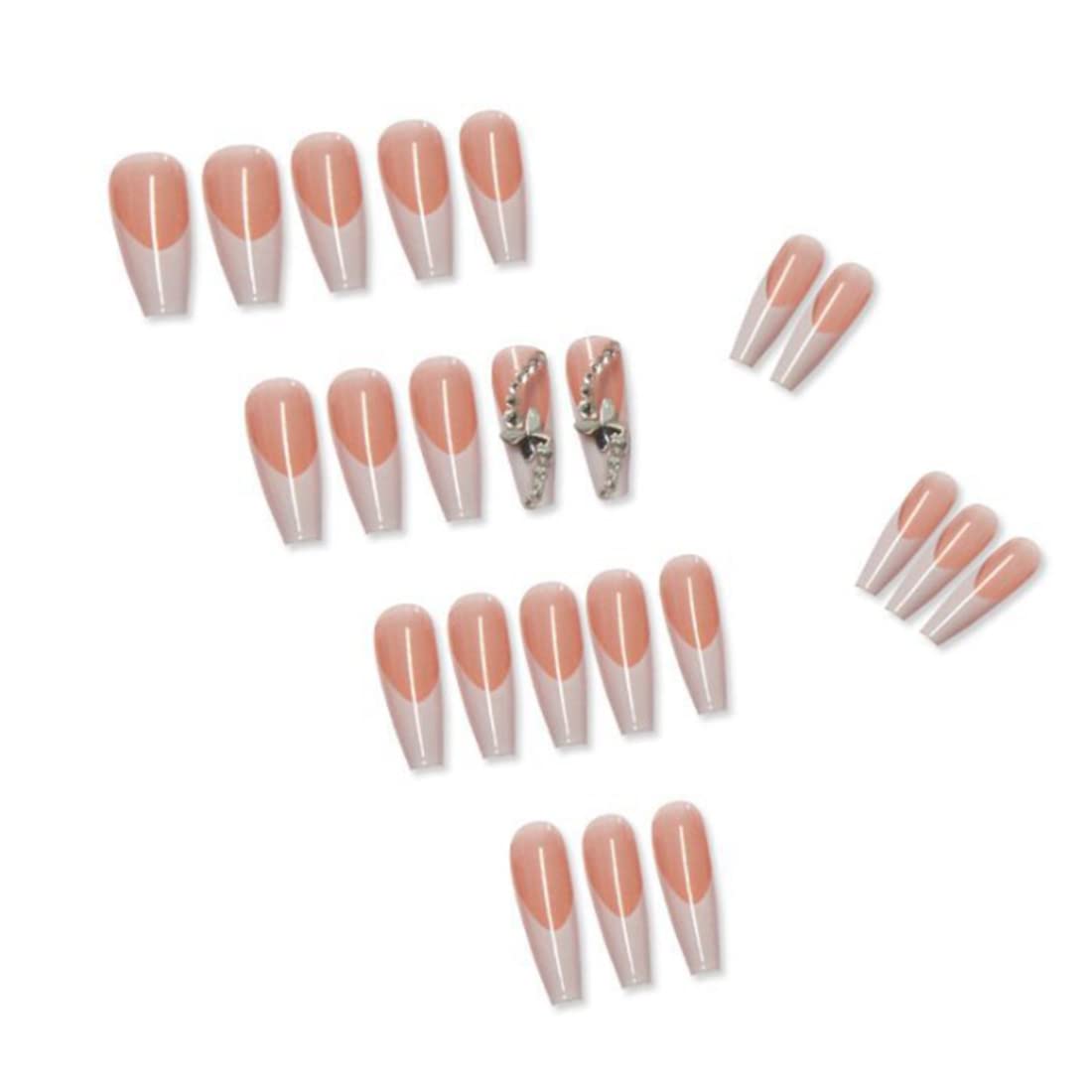 SINLOV 24pcs Coffin Fake Nails - Pink Butterfly Glossy Press on False Nails, Long Ballerina Artificial Nails, Full Cover Nail Tips for Women & Girls | Perfect for Parties, Weddings, and Special Occasions