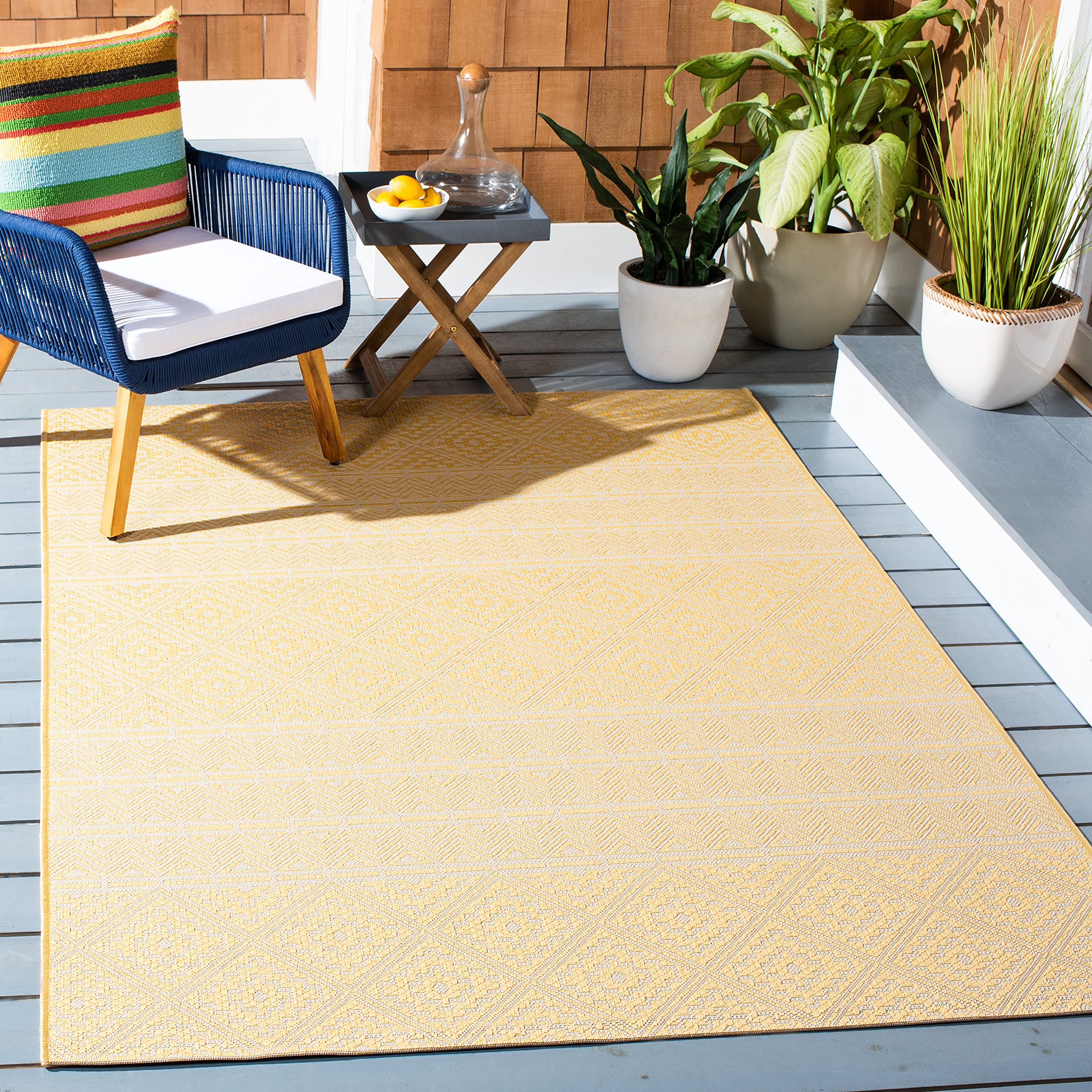SAFAVIEH Courtyard Collection 9' x 12' Beige & Gold Area Rug - Non-Shedding, Easy Care, Washable Indoor/Outdoor Rug - Perfect for Living Room, Bedroom, Patio, Backyard & Mudroom (CY6787-30621)