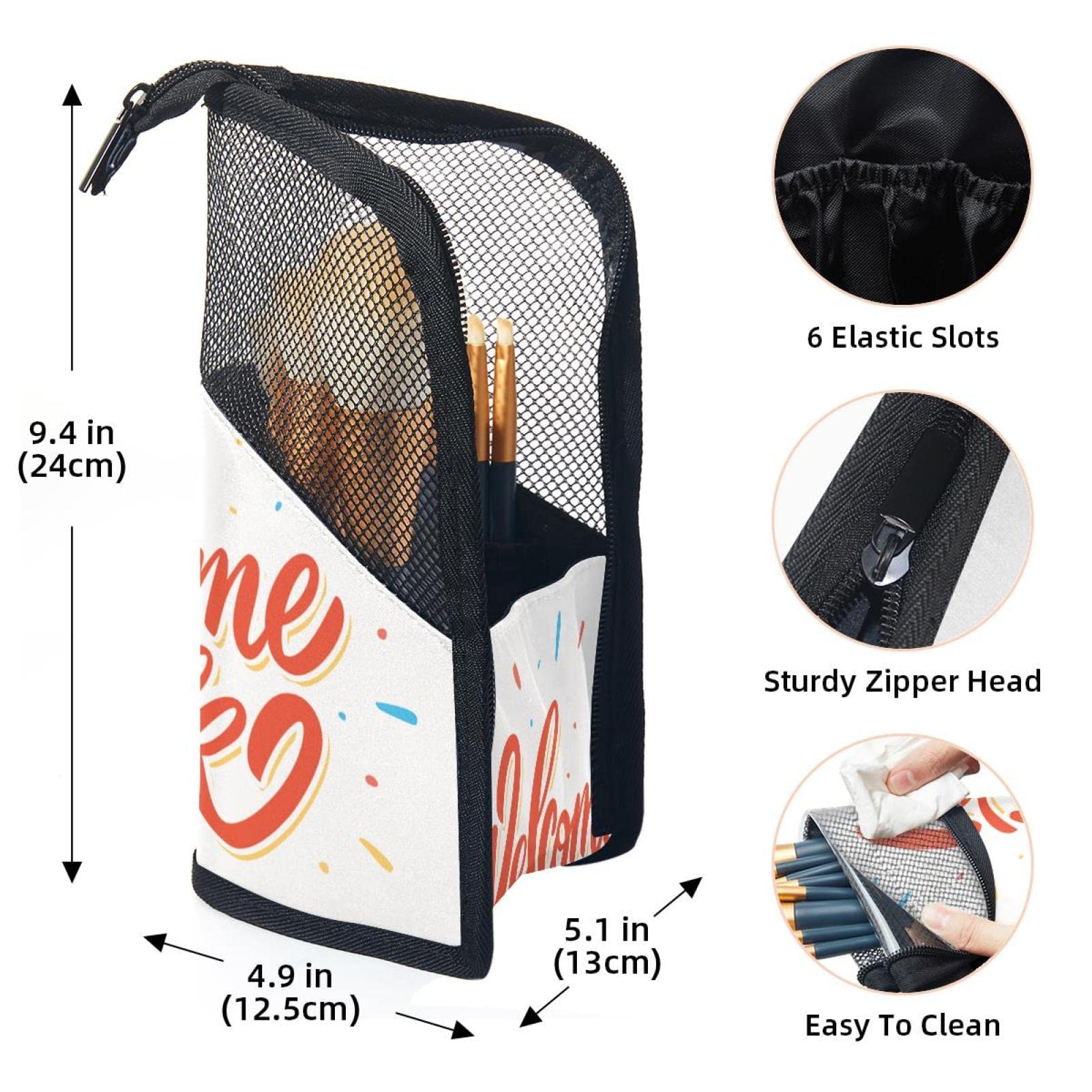 12-Piece Makeup Brush Organizer Bag with Letter Welcome Back Design - Portable Makeup Brush Holder Case for Travel & Home Storage