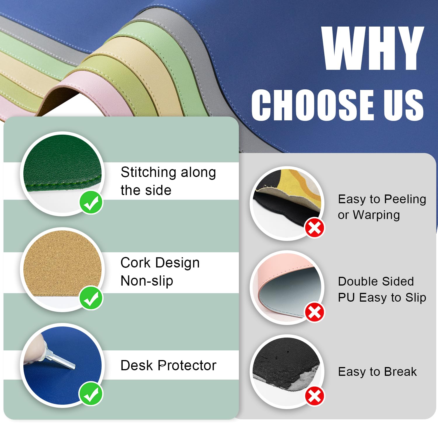 Premium Dual-Sided Desk Pad - Natural Cork & PU Leather Office Desk Mat - Non-Slip Mouse Pad for Home & Office Workspace - Dark Green 23.6