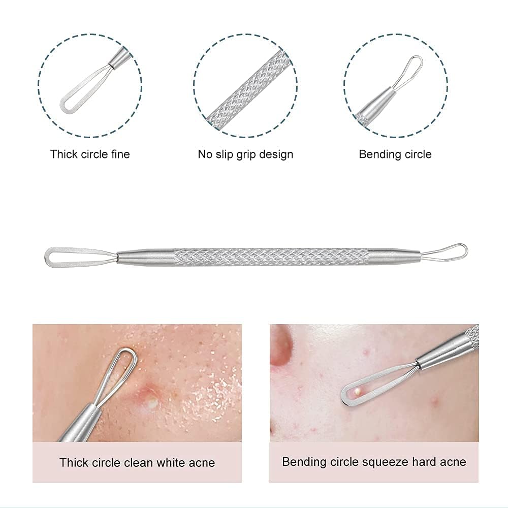 KIRA 2-in-1 Stainless Steel Pimple & Blackhead Remover Tool - Comedone Extractor for Acne Prone Skin (Men & Women) - Silver (Pack of 1) | Perfect for Home Skincare Routine & Travel Beauty Kit