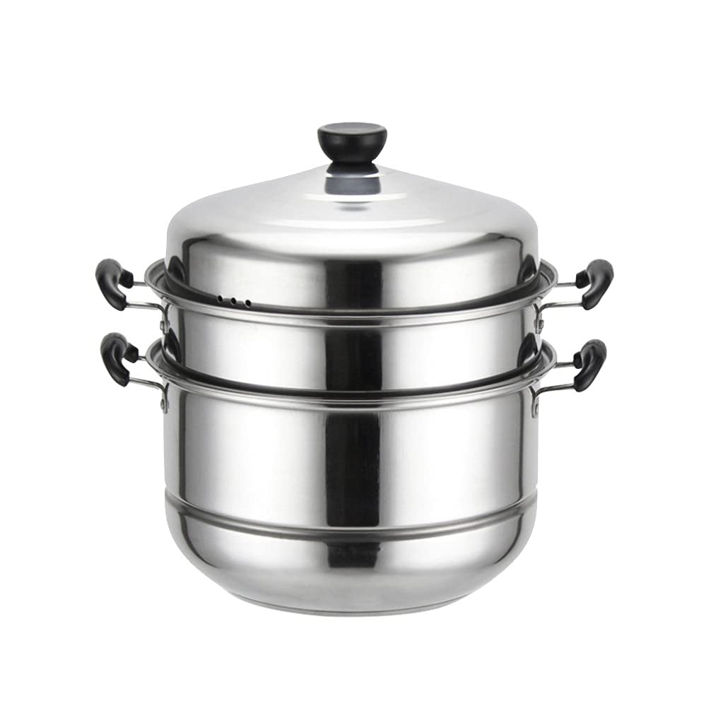 FRCOLOR 3-Layer Stainless Steel Steamer Pot - 28cm Silver Multi-Layer Boiler for Home Kitchen | Perfect for Steaming Vegetables, Dumplings & Seafood