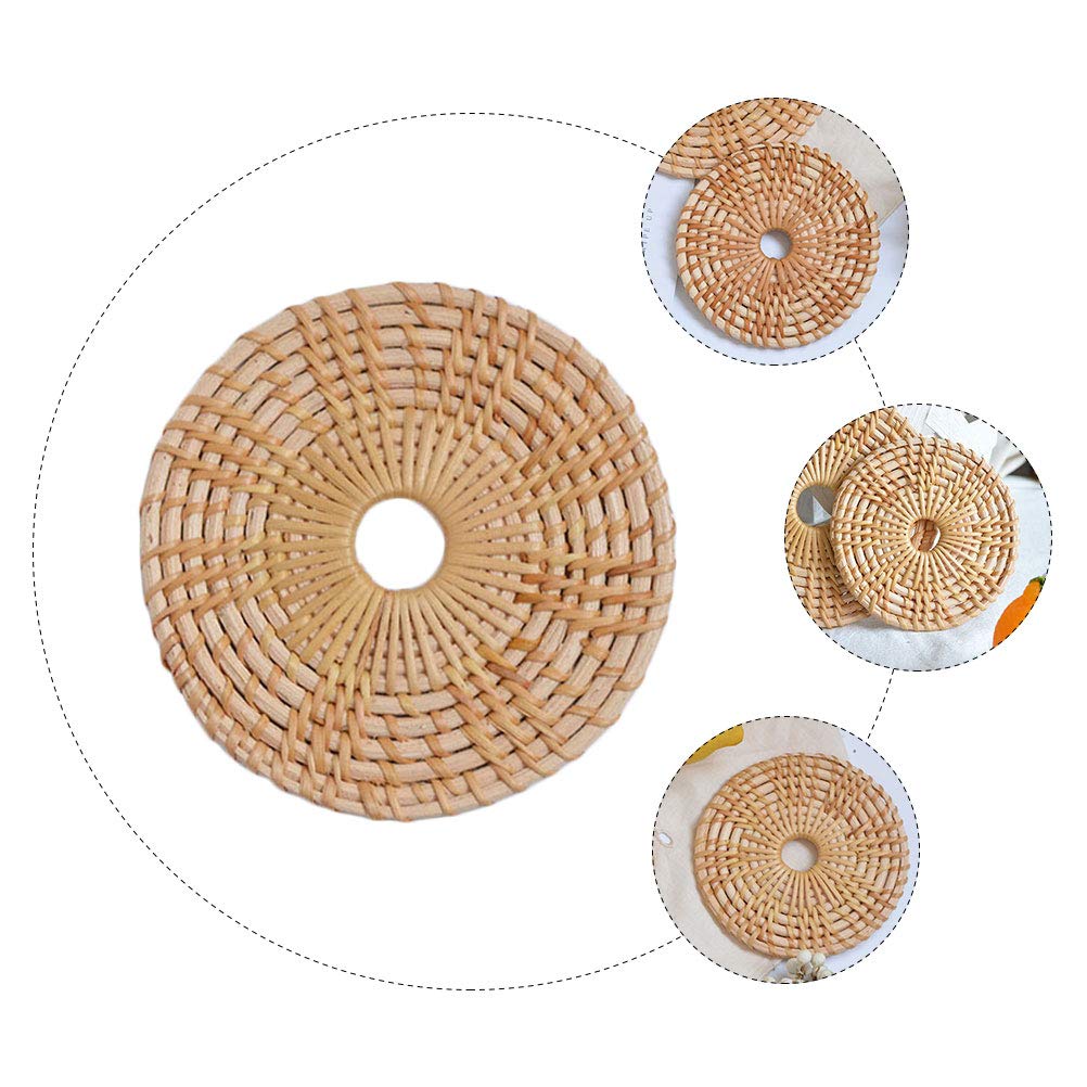 8-Piece Bamboo Woven Coasters Set - Handmade Heat Insulating Cup Pads & Placemats - Natural Rattan Tabletop Protectors for Hot Drinks & Dining Decor
