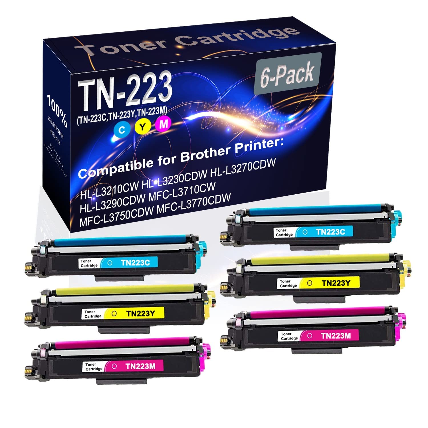 6-Pack TN223 Toner Cartridges for Brother HL-L3210CW Printers - Home & Office Use